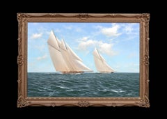 Britannia and Vigilant Yacht Race On The Solent, oil on canvas by Stephen Renard