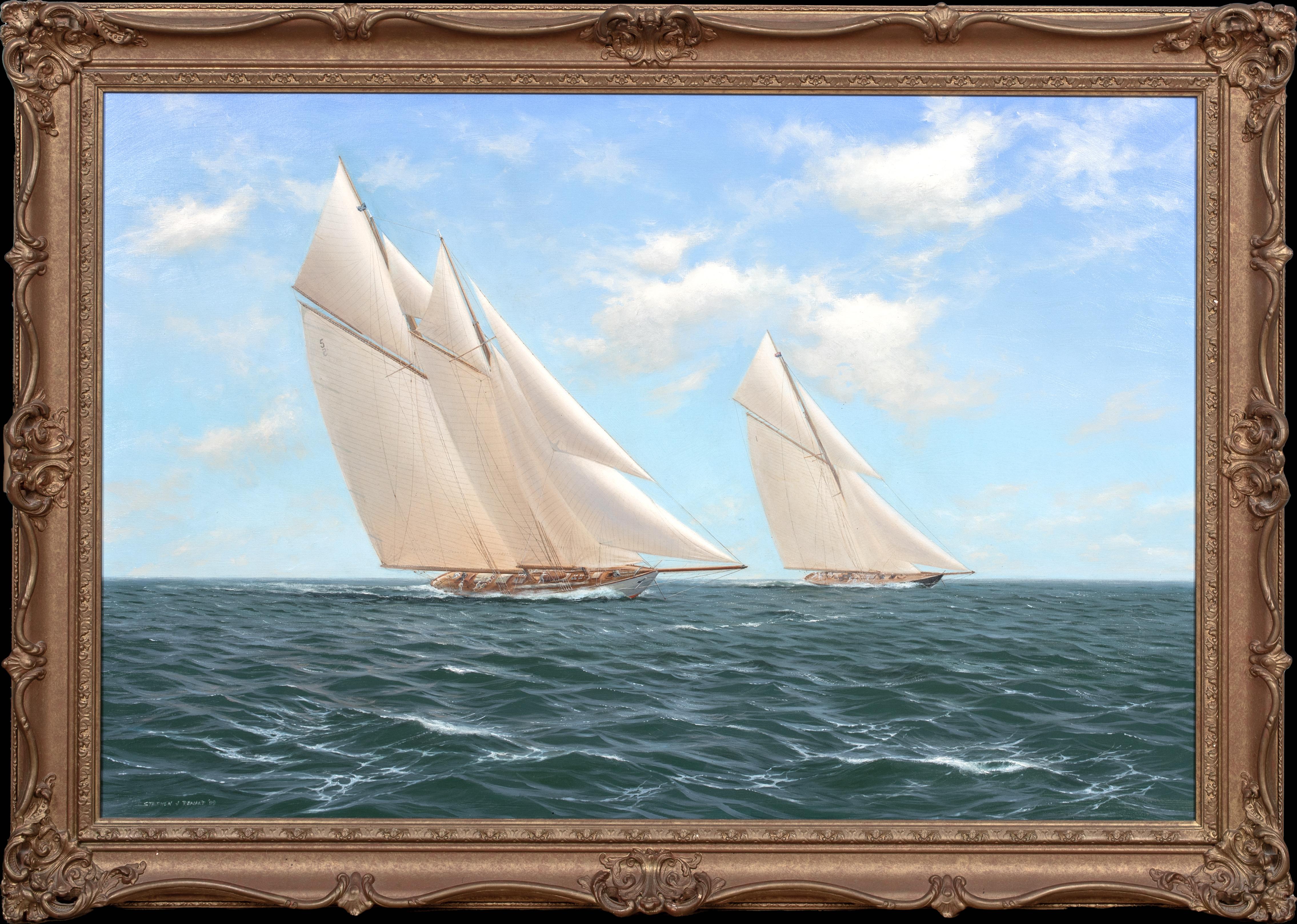 Britannia and Vigilant Yacht Race On The Solent, oil on canvas by Stephen Renard