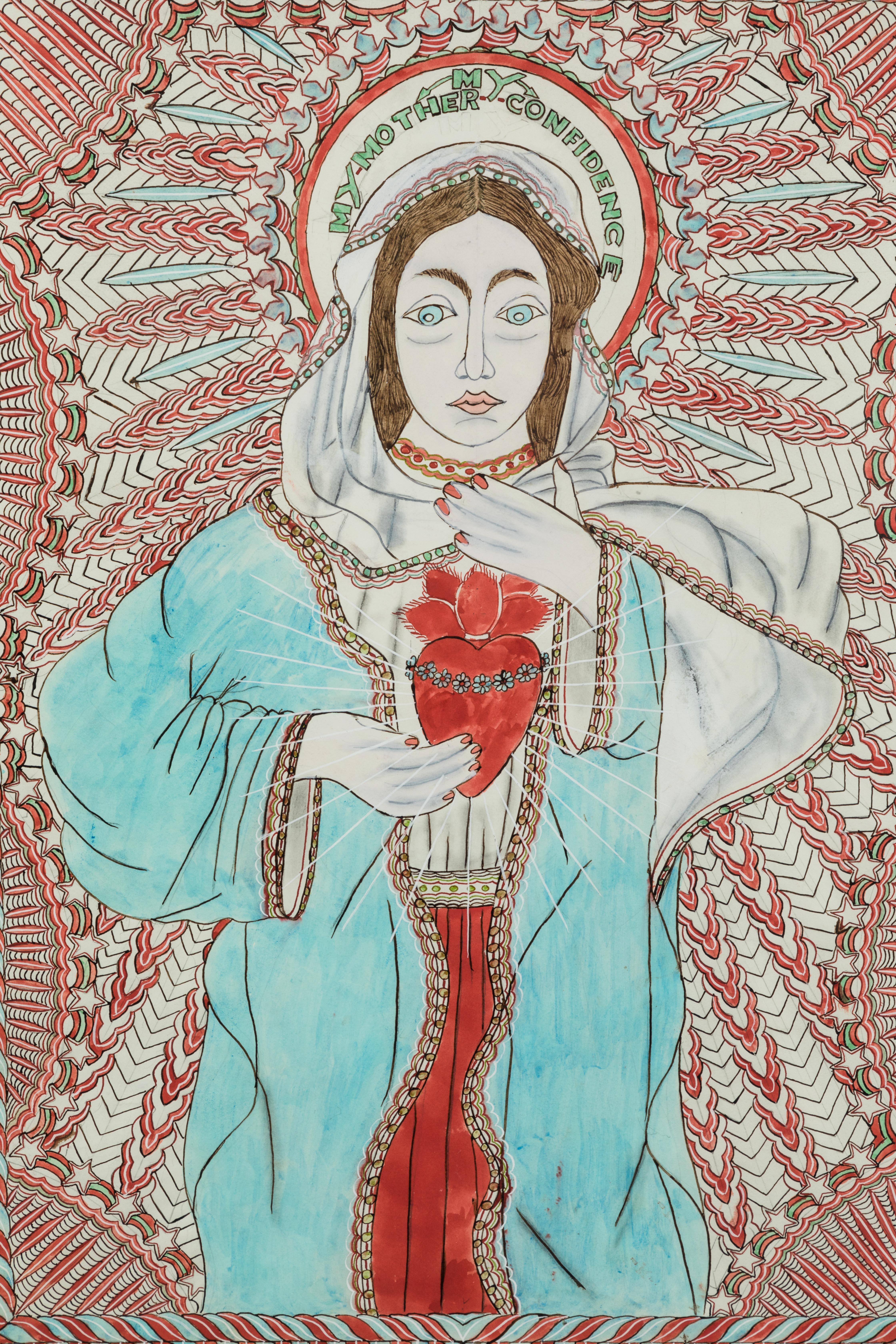 Hand-Painted Stephen JM Palmer Sacred Heart My Mother My Confidence Outsider Art Painting