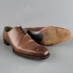 STEPHEN KEMPSON Size 12 Brown Leather Square Point Medallion Tow Lace Up