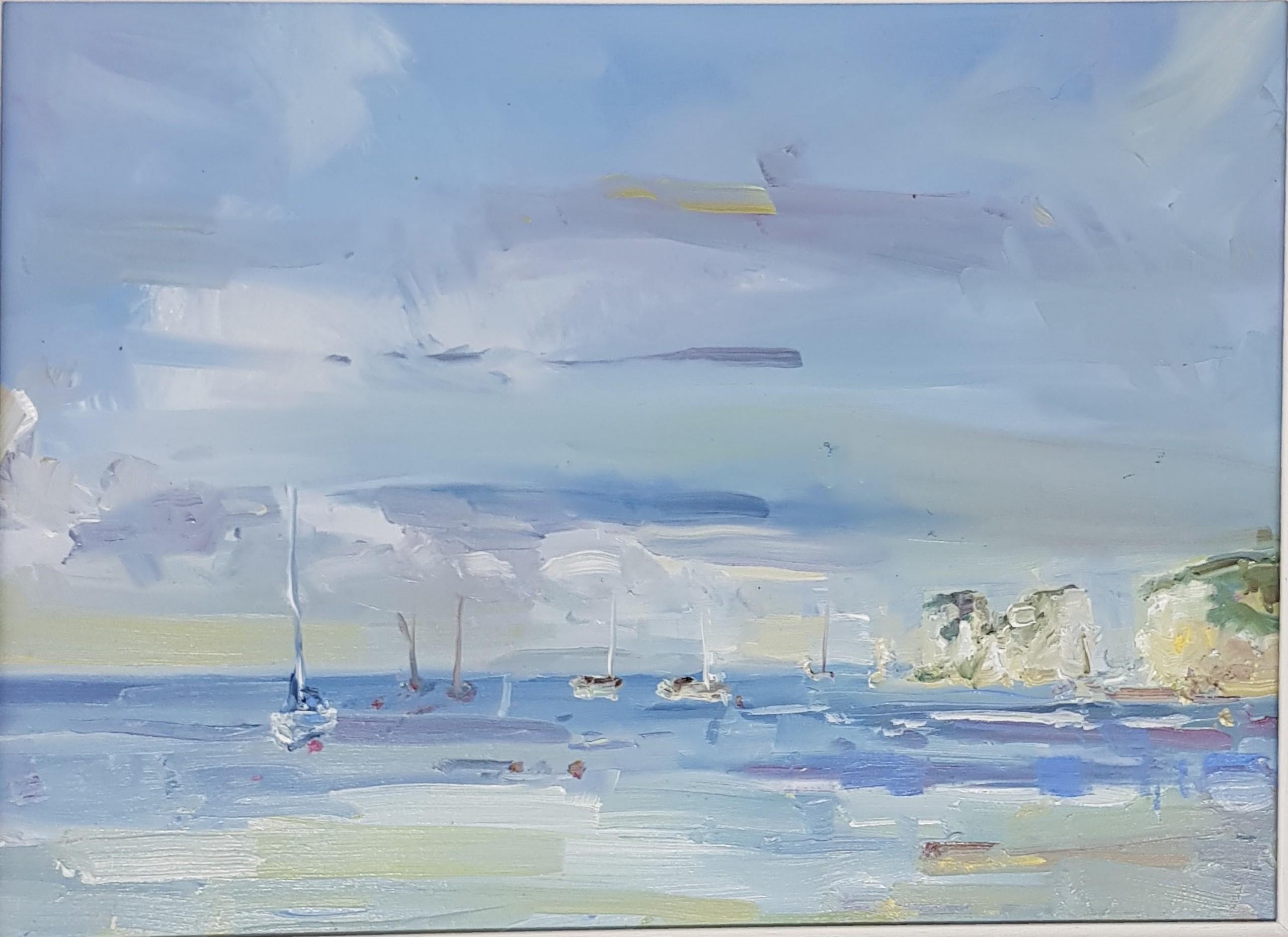 Stephen Kinder Abstract Painting - Moored Boats At Old Harrys