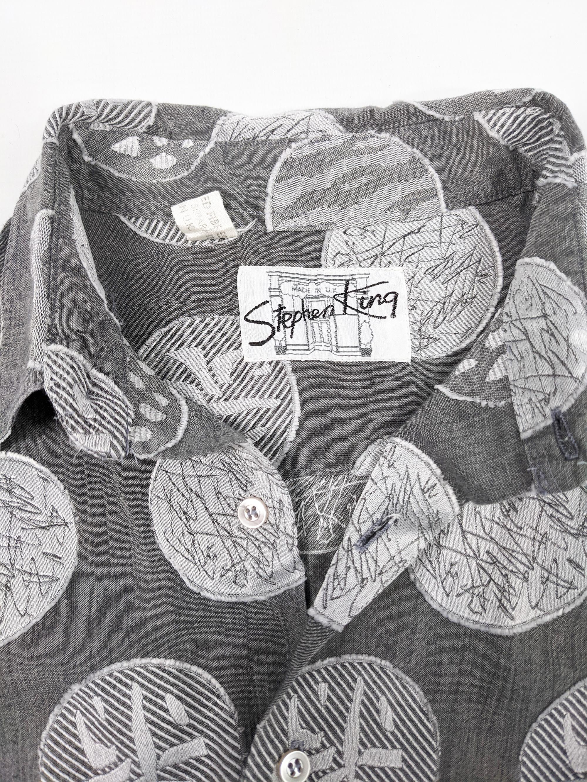 Stephen King Vintage Mens Grey Jacquard Fabric Long Sleeve Shirt For Sale 1