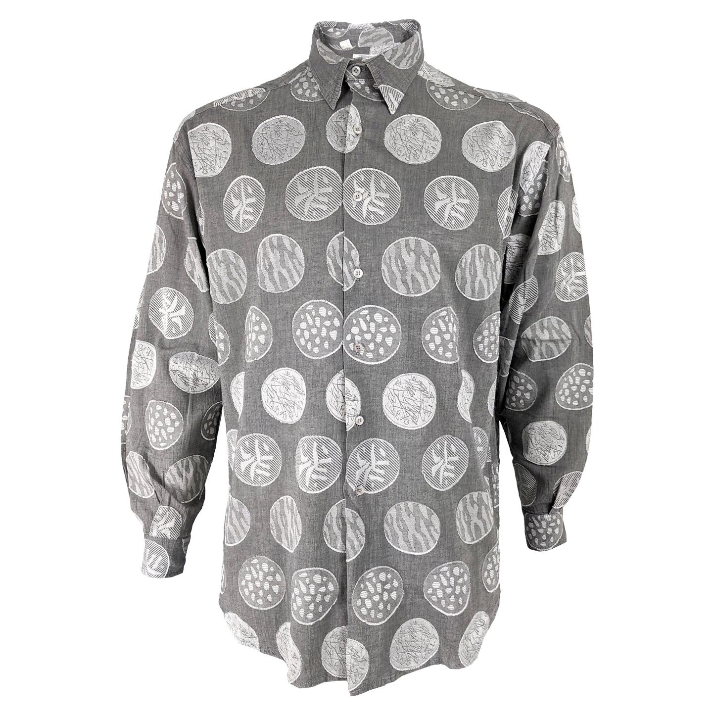 Stephen King Vintage Mens Grey Jacquard Fabric Long Sleeve Shirt For Sale