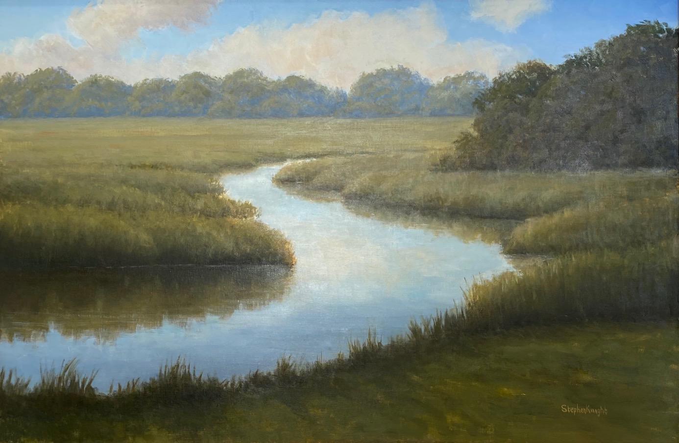 Early Morning Peace, original 20x30 impressionist marine landscape - Painting by Stephen Knight