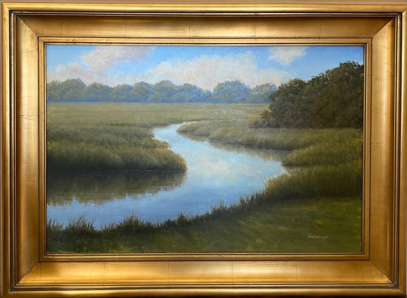 Stephen Knight Landscape Painting - Early Morning Peace, original 20x30 impressionist marine landscape
