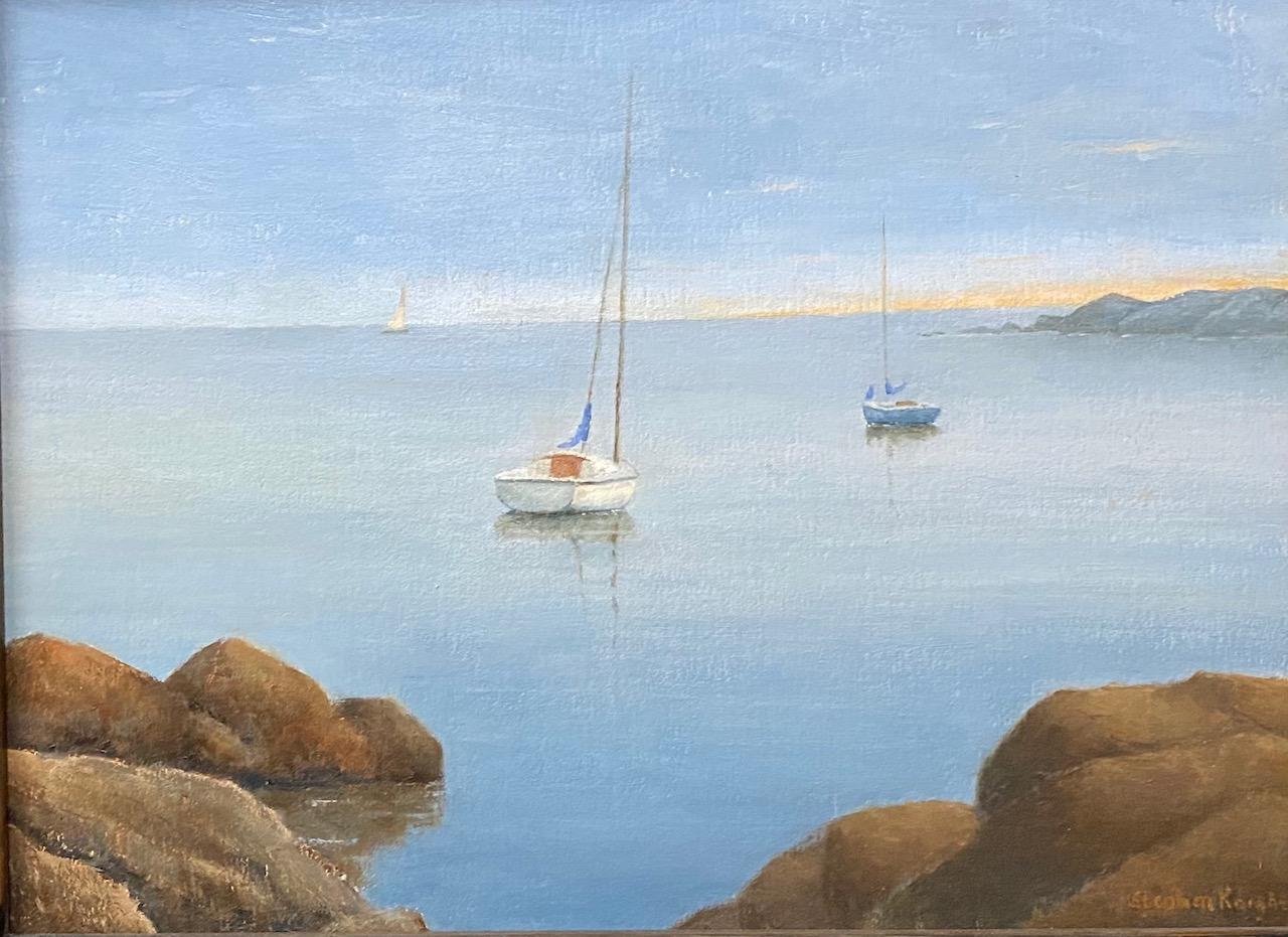 Morning Calm, original impressionist marine landscape - Painting by Stephen Knight