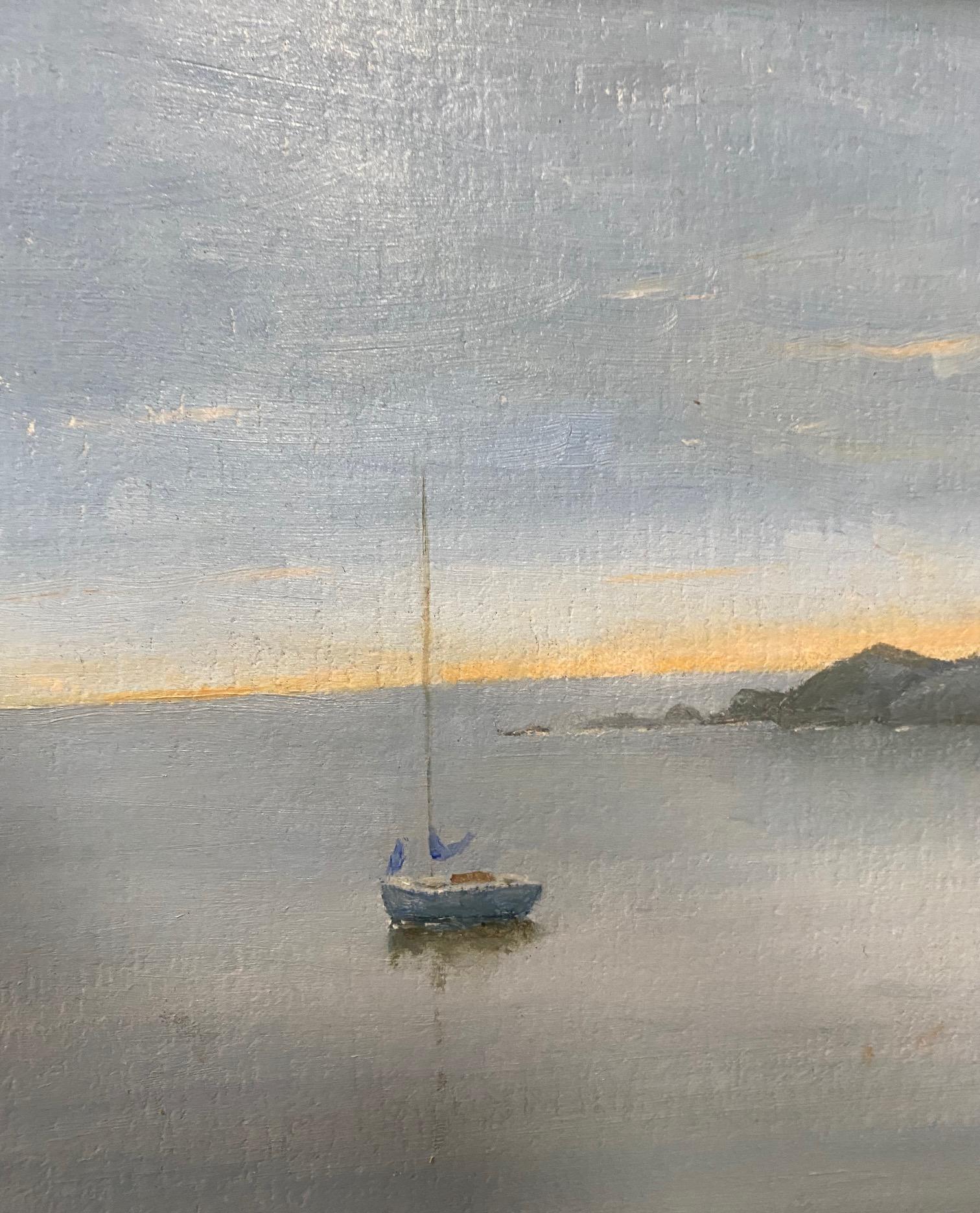Morning Calm, original impressionist marine landscape - Black Landscape Painting by Stephen Knight