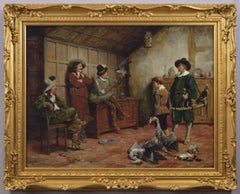 Genre historical oil painting of a hawking party 