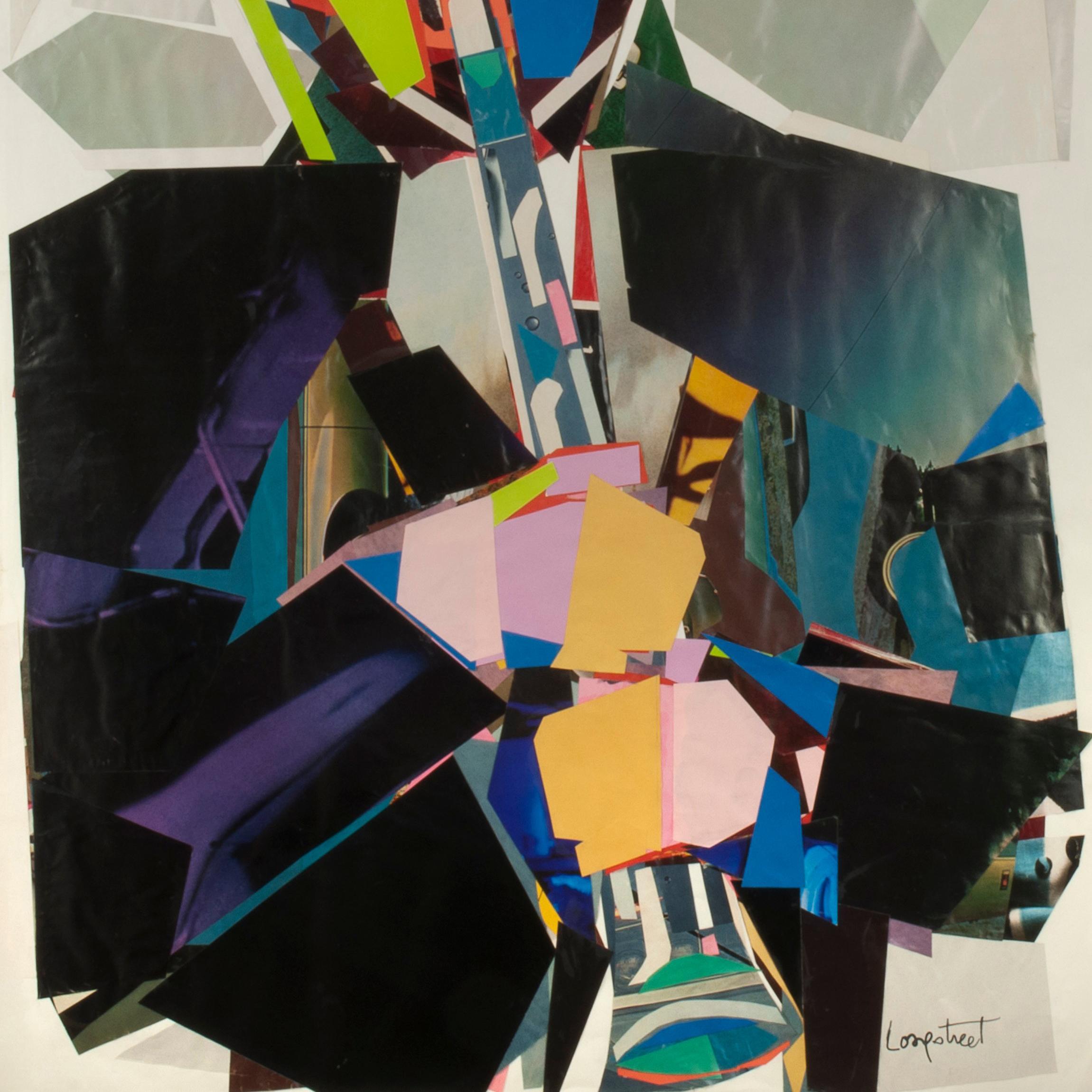 Jazz Man II
Mixed media collage on paper, 1960's
Signed in ink
Condition: Good for a collage
Image/Sheet size: 35 x 23 inches
Provenance: Acquired from the artist
                      Joseph M. Erdelac, noted Art collector, patron and
             