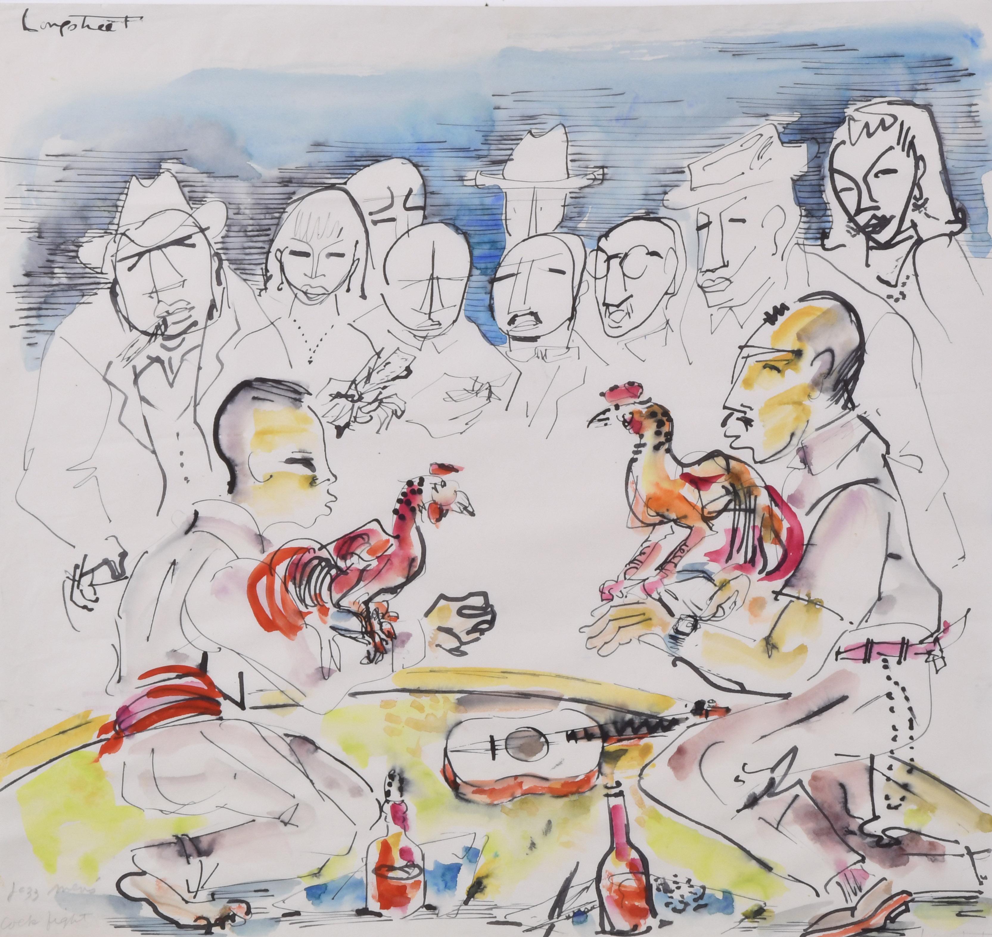 Stephen Longstreet Figurative Painting - Jazz Men's Cock Fight