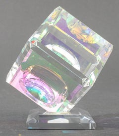 Stephen Lyons "Millennium Cube" Glass Paperweight