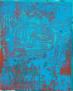 P16-0919, Large Vertical Abstract Painting, Bright Blue, Light Red, Mint Teal