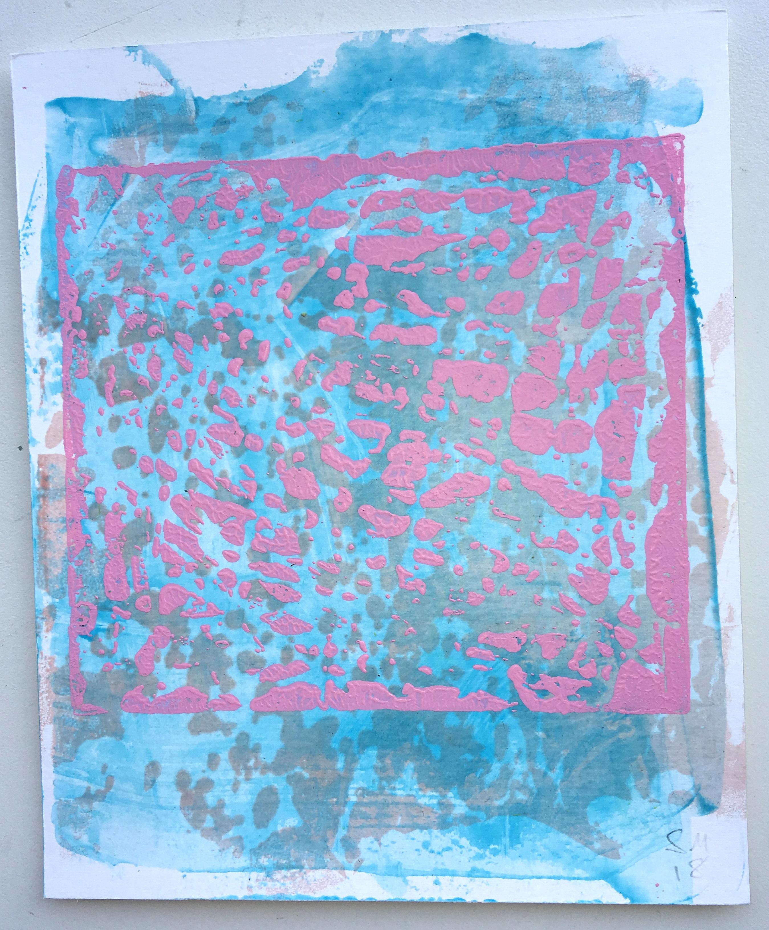 These paintings are essentially relief prints. Each paper holds the residue of a prolonged and clumsy process that transforms the concrete material reality of the surface of the printing plate into a provisional abstraction of itself. This