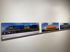 Passing Freight, Color Photograph, Triptych Installation- railroad train cars