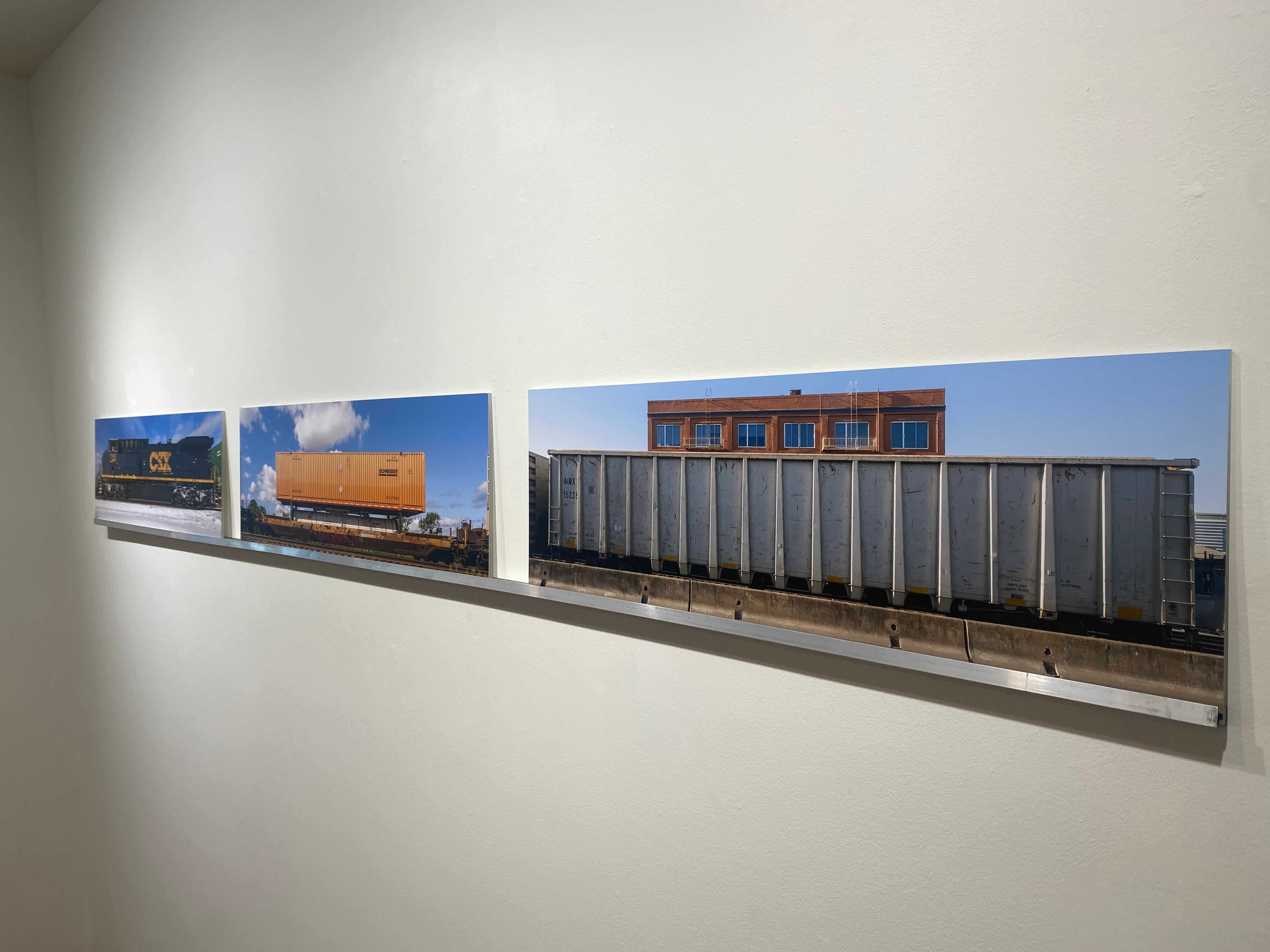 Passing Freight, Color Photograph, Triptych Installation- railroad train cars For Sale 2