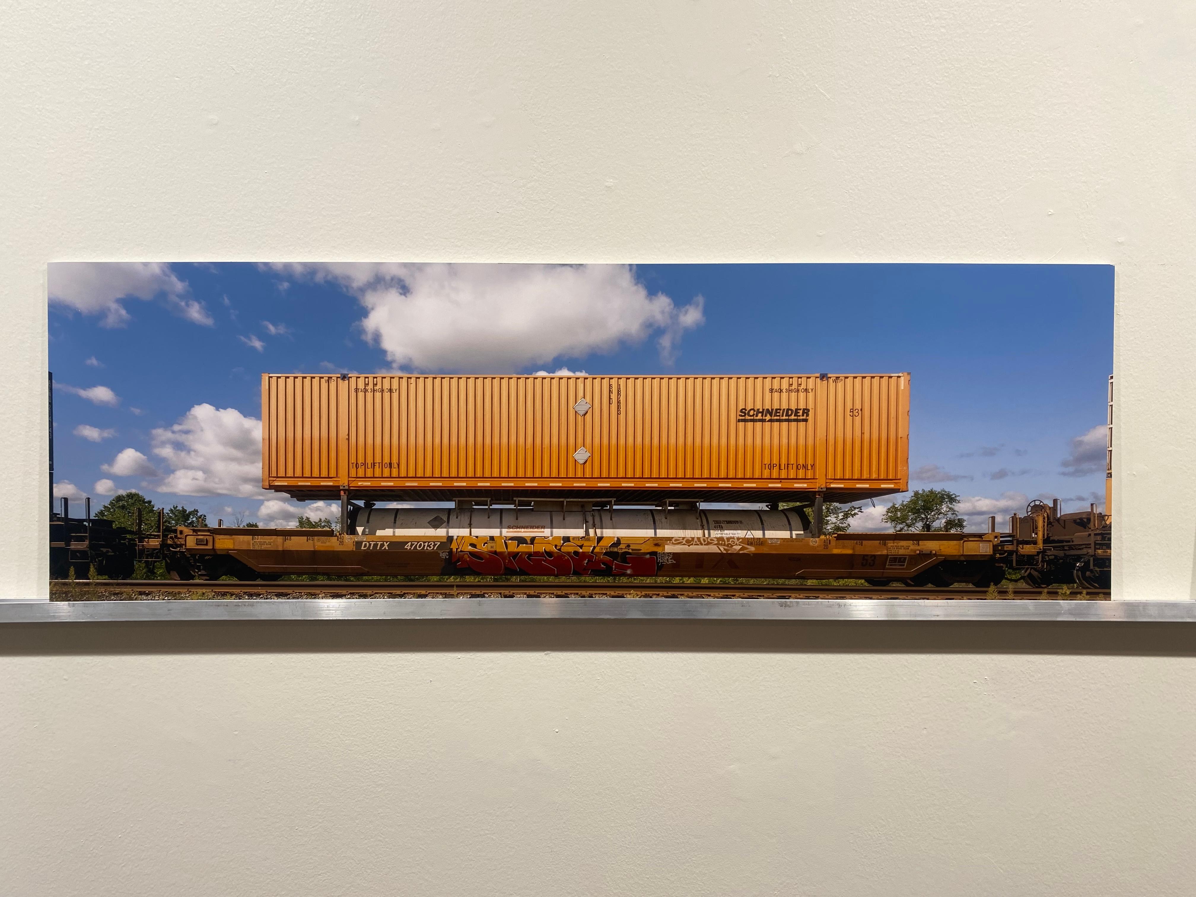 Passing Freight, Color Photograph, Triptych Installation- railroad train cars For Sale 4