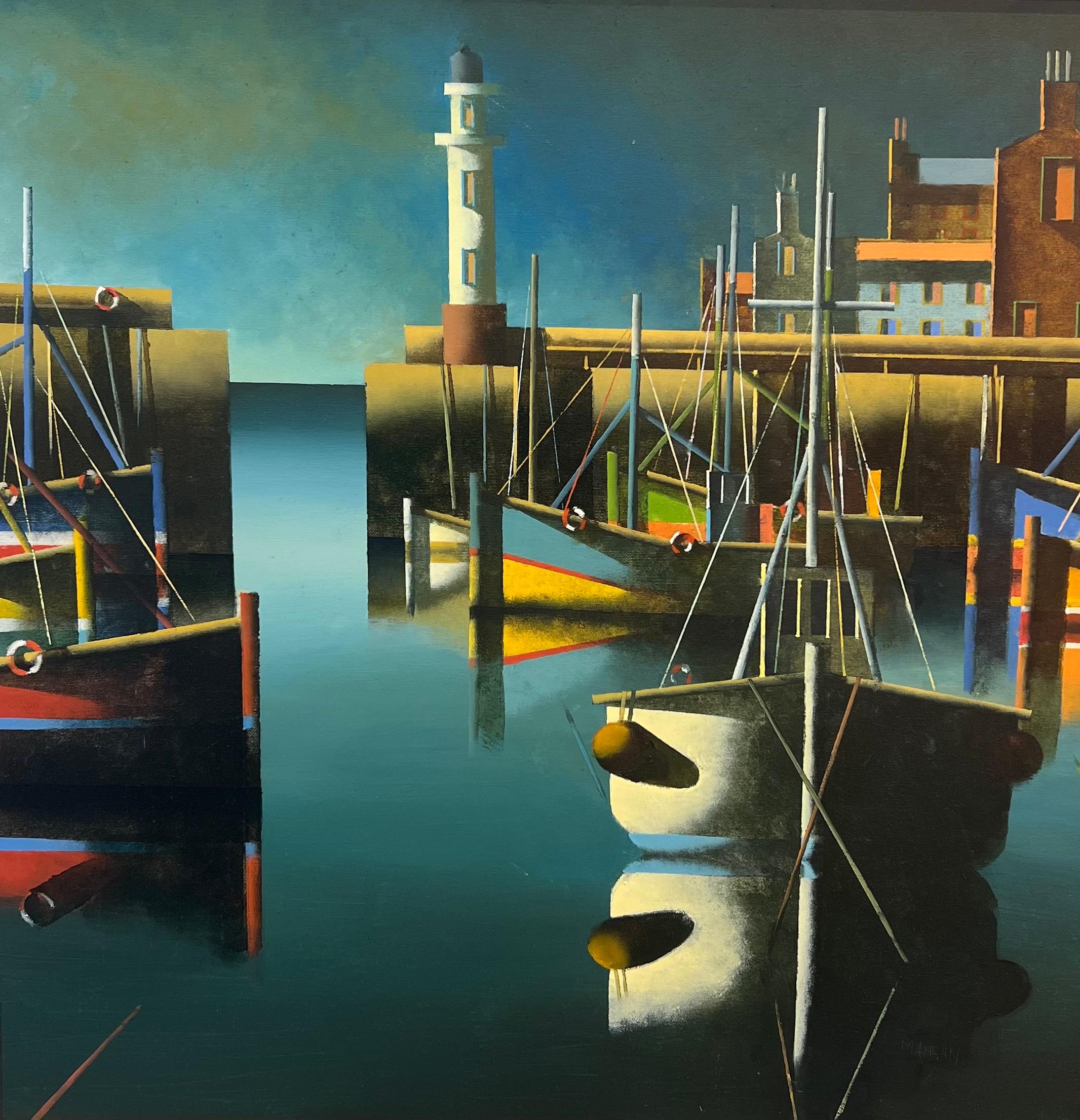Stephen Mangan Landscape Painting - Boats at Harbour