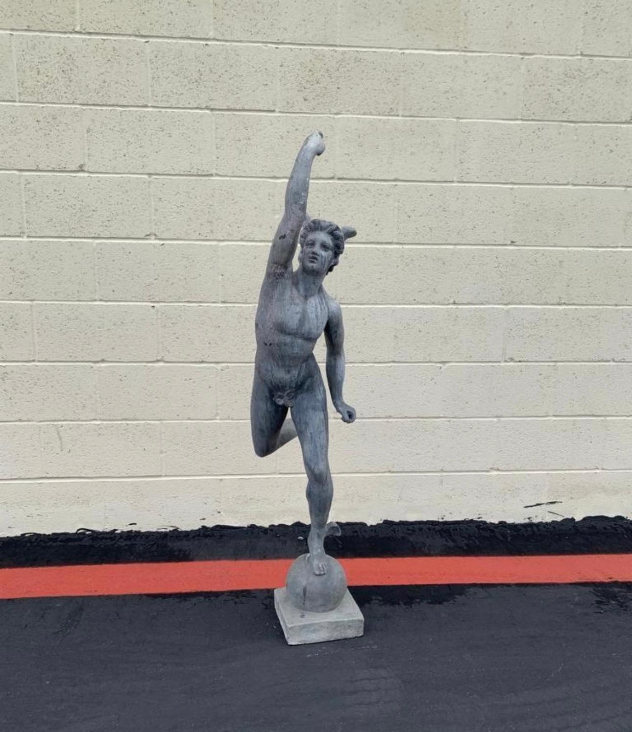 Wonderful Stephen Markham Contemporary English Lead Hermes/ Mercury Statue. A charming and rare 19th Century statue of the Greek god Mercury made from lead. Really heavy, (it is about 150 pounds) . In good condition. It just have missing the