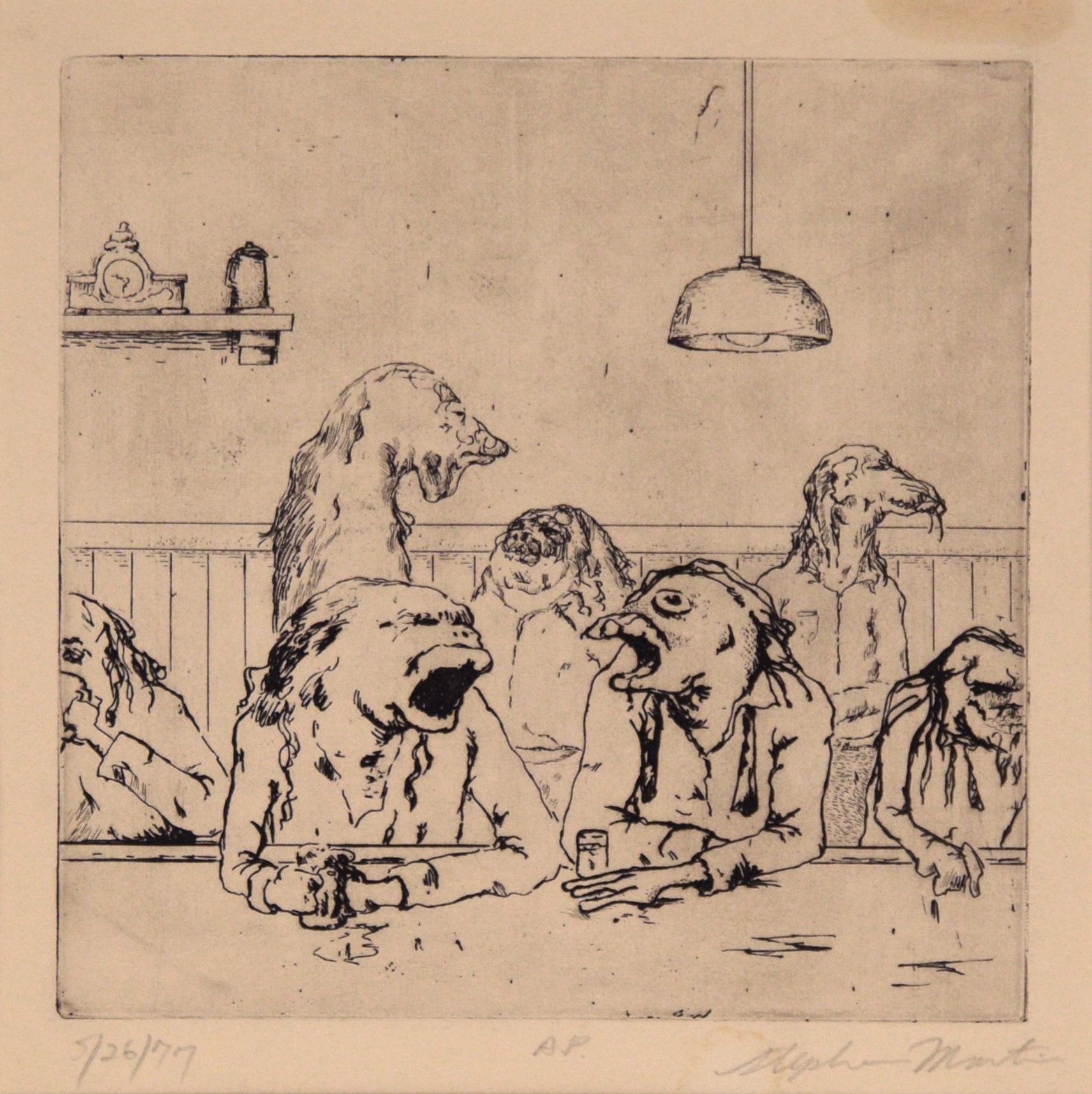Conversations at the Bar - Figurative Animal Etching - Print by Stephen Martin