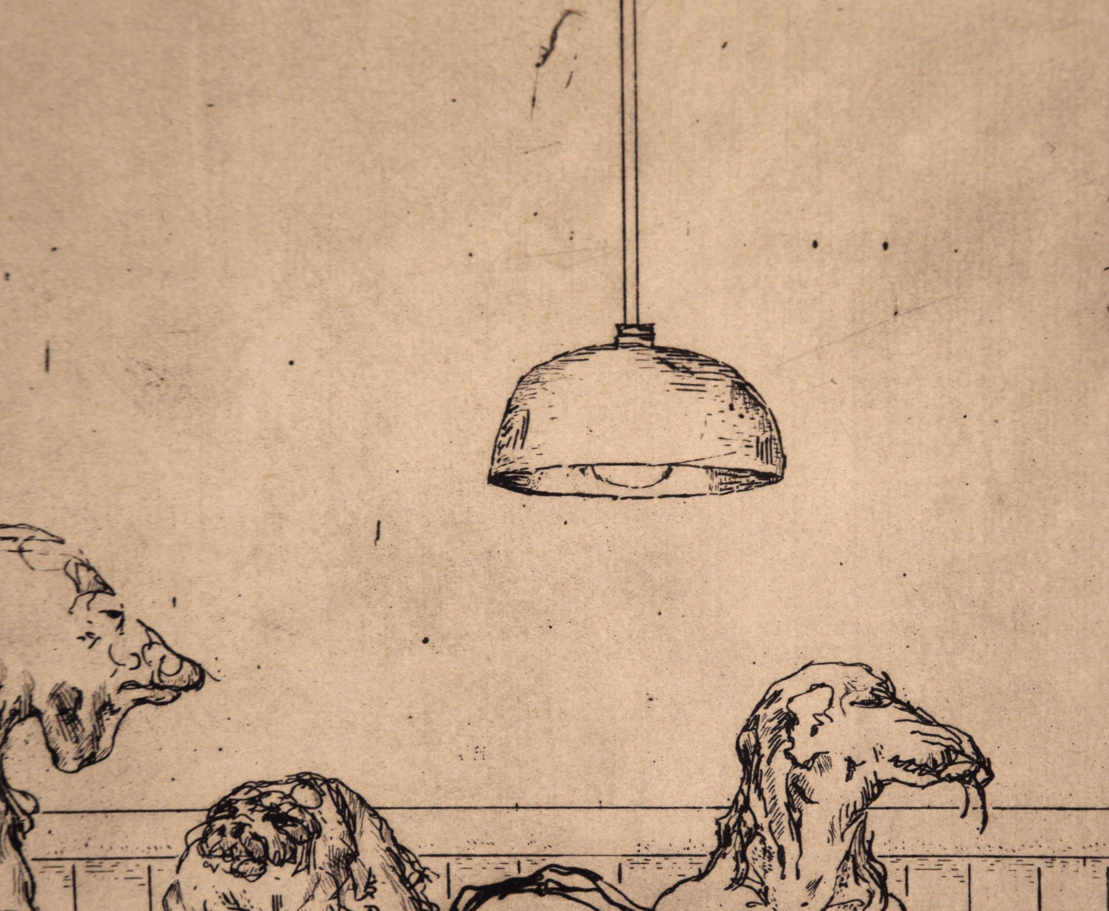 Conversations at the Bar - gravure d'animaux figuratifs - Beige Figurative Print par Stephen Martin