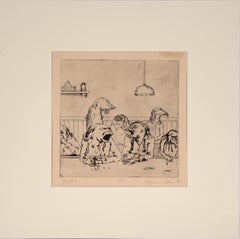 Vintage Conversations at the Bar - Figurative Animal Etching