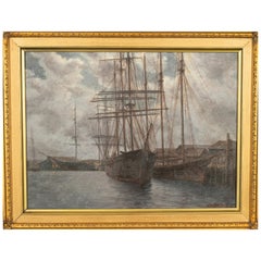 Lienzo al óleo americano Pintura náutica marina Barcos de vela en el puerto California