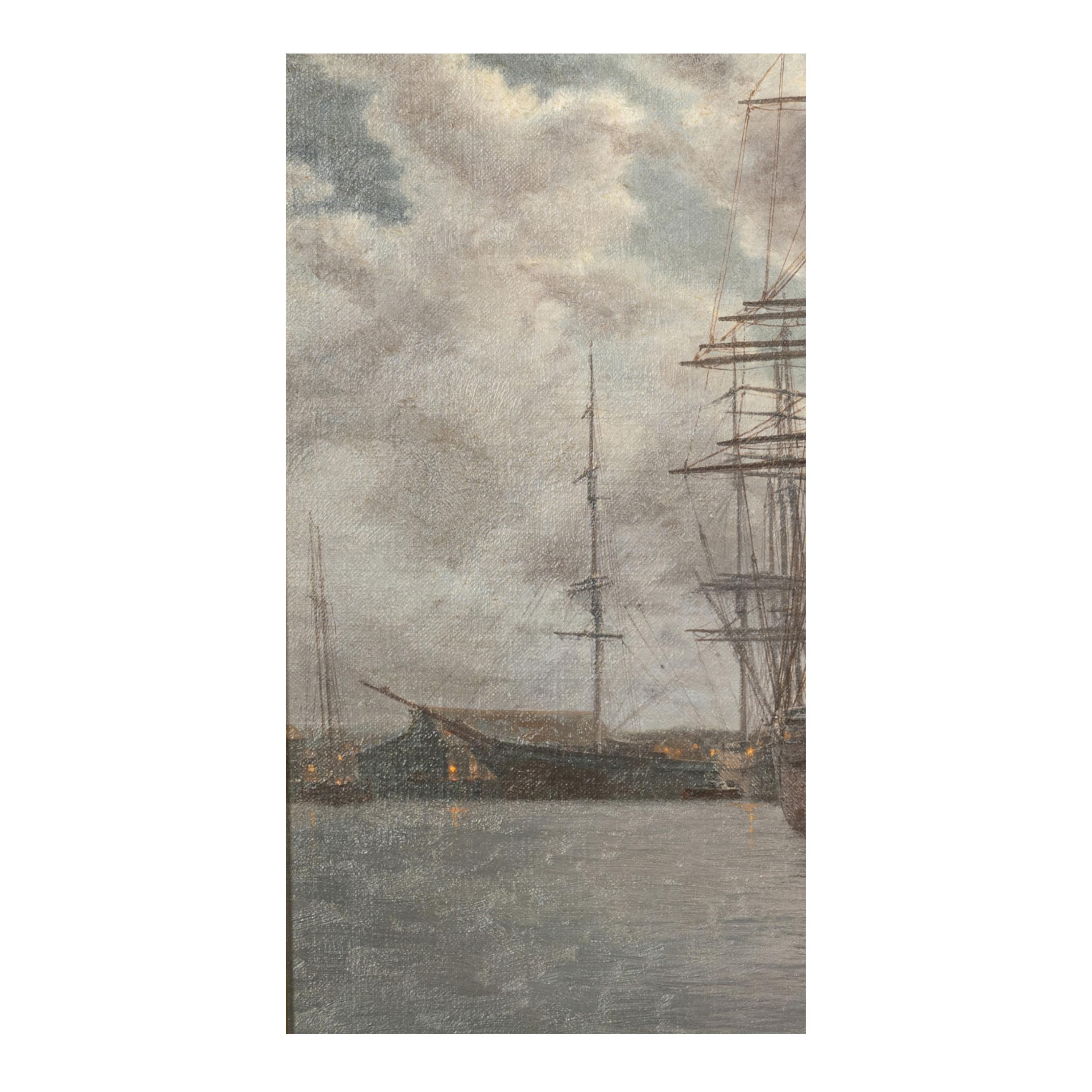 American Oil Canvas Nautical Marine Painting Sailing Ships in Harbor California 3