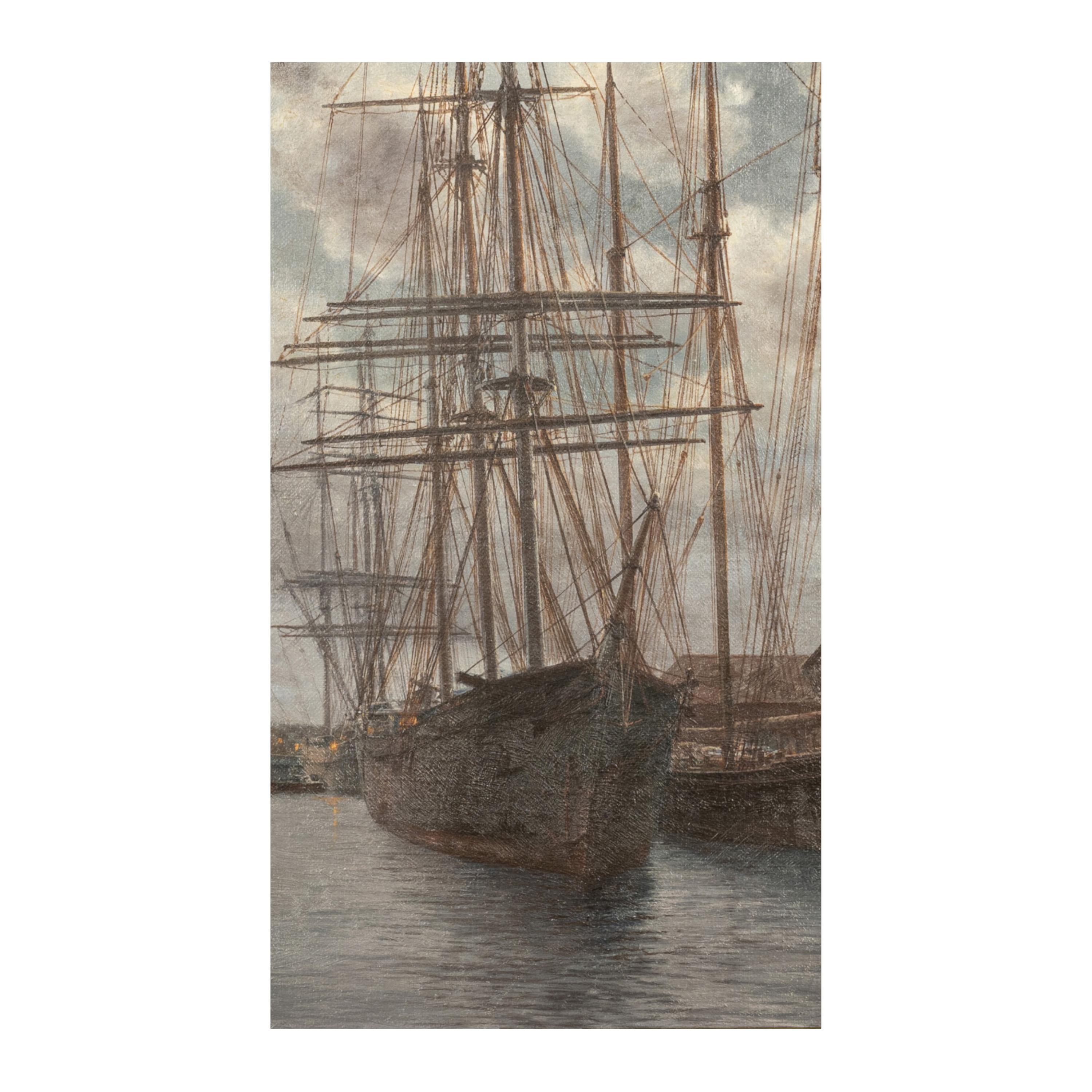 American Oil Canvas Nautical Marine Painting Sailing Ships in Harbor California 4