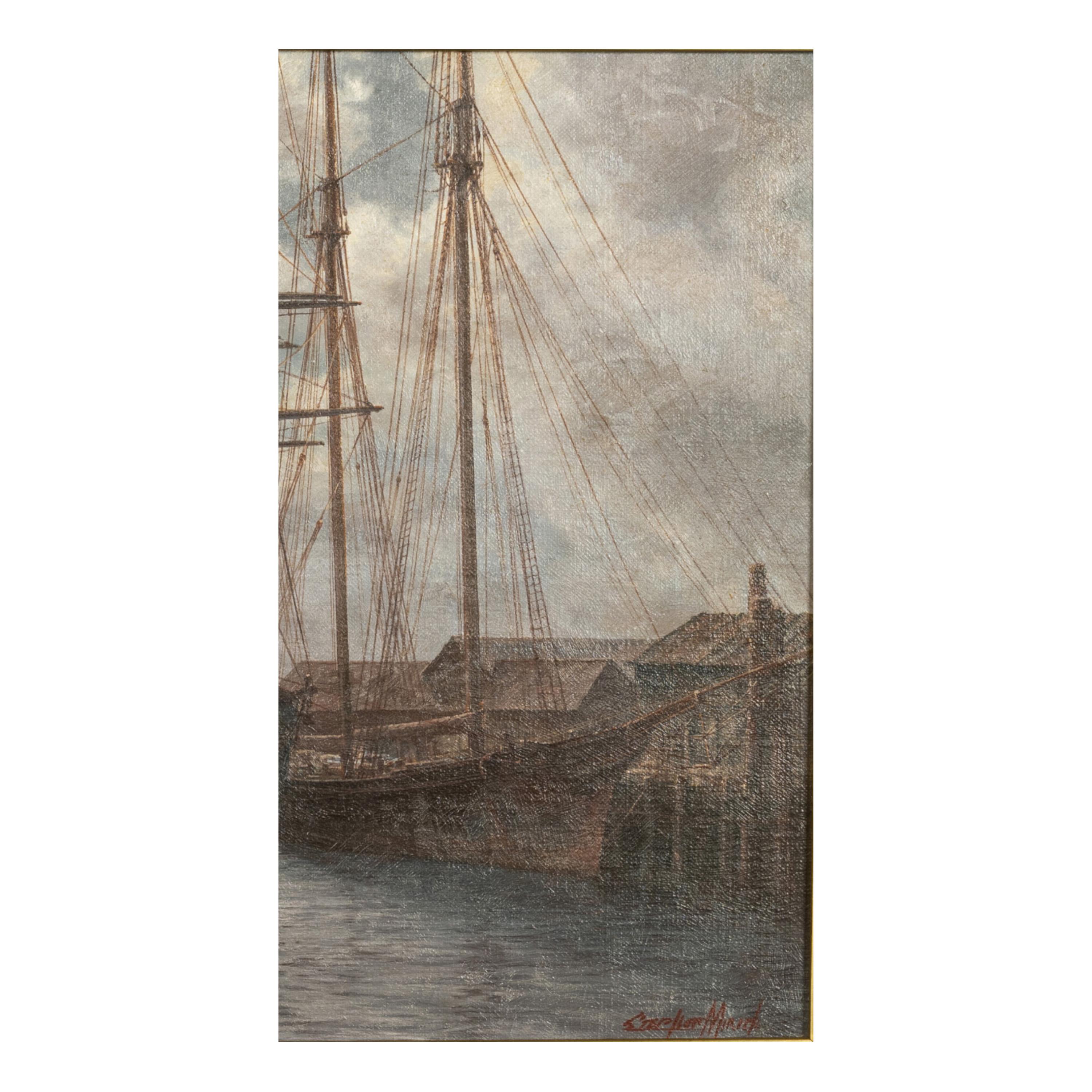 American Oil Canvas Nautical Marine Painting Sailing Ships in Harbor California 5