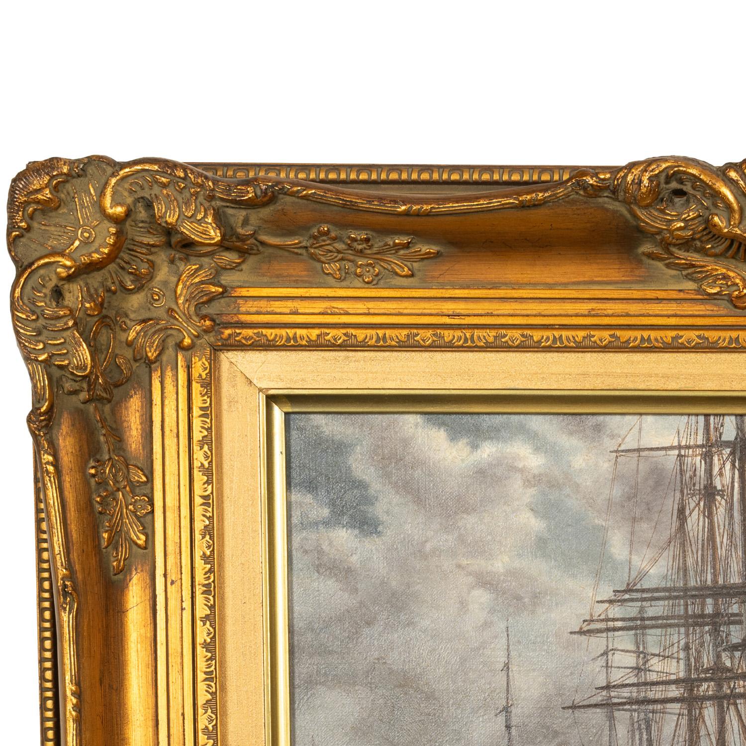 American Oil Canvas Nautical Marine Painting Sailing Ships in Harbor California 6