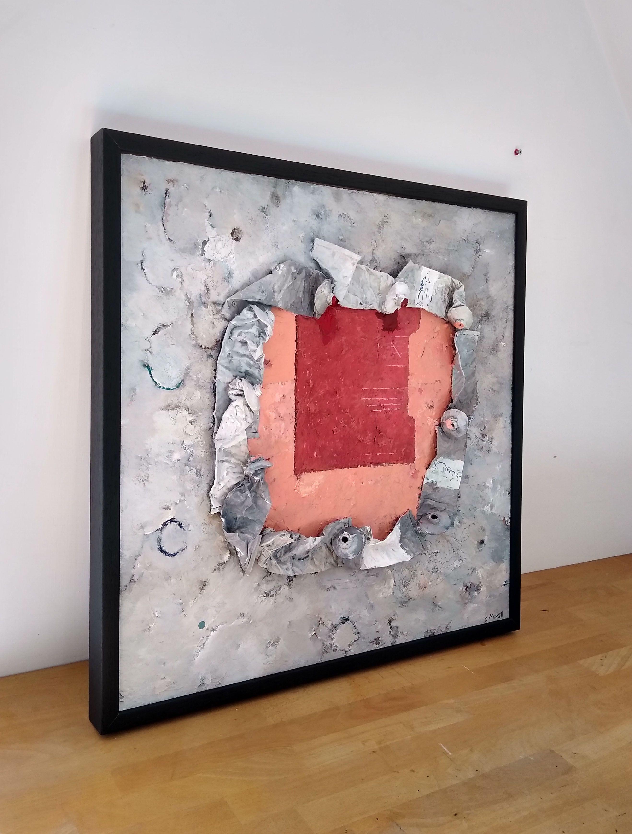 Este cuadro de técnica mixta se inspira en las texturas y colores de las paredes de las medinas marroquíes. Es una pieza tridimensional, creada con mis viejos tubos de pintura de aluminio, alrededor de los cuales construí una interesante superficie
