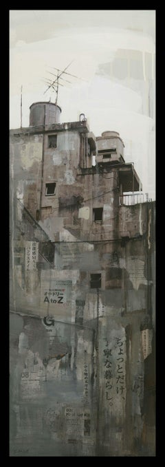 Shabby Tokyo Wohnung, Mixed Media auf Holzplatte