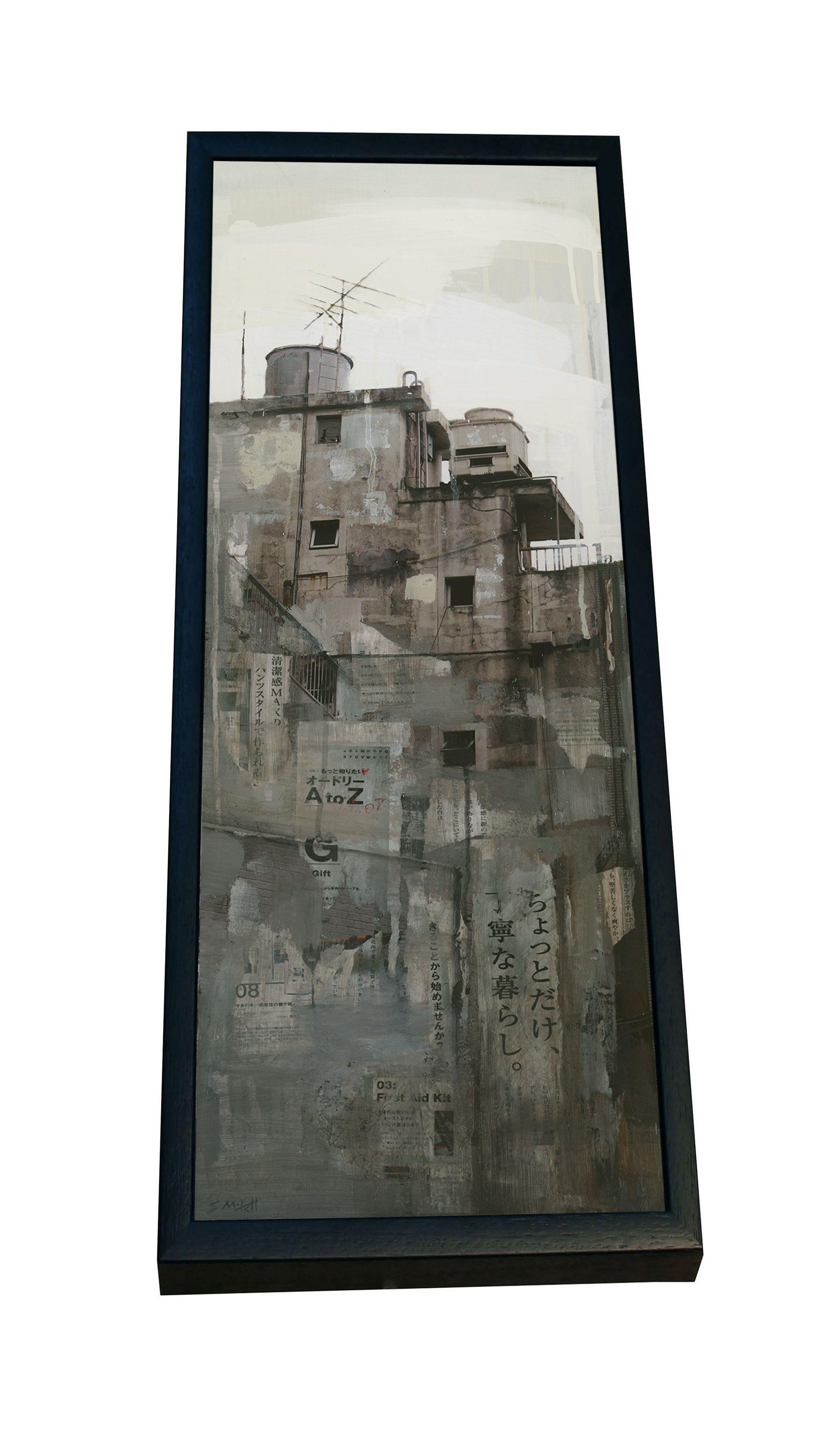 Shabby Tokyo Apartment, Mixed Media on Wood Panel - Contemporary Mixed Media Art by Stephen Mitchell