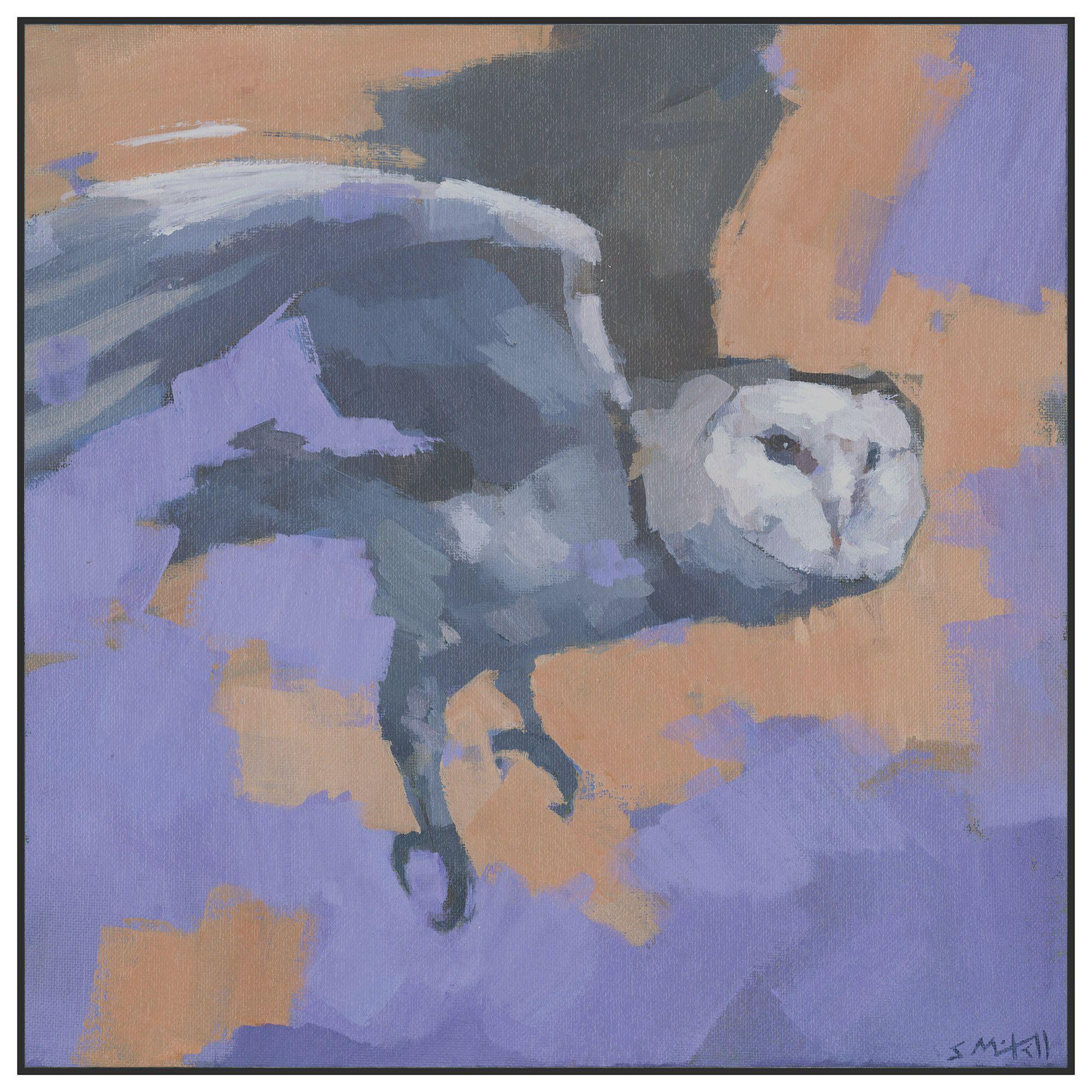 Barn Owl in Flight, Painting, Acrylic on Canvas For Sale 1