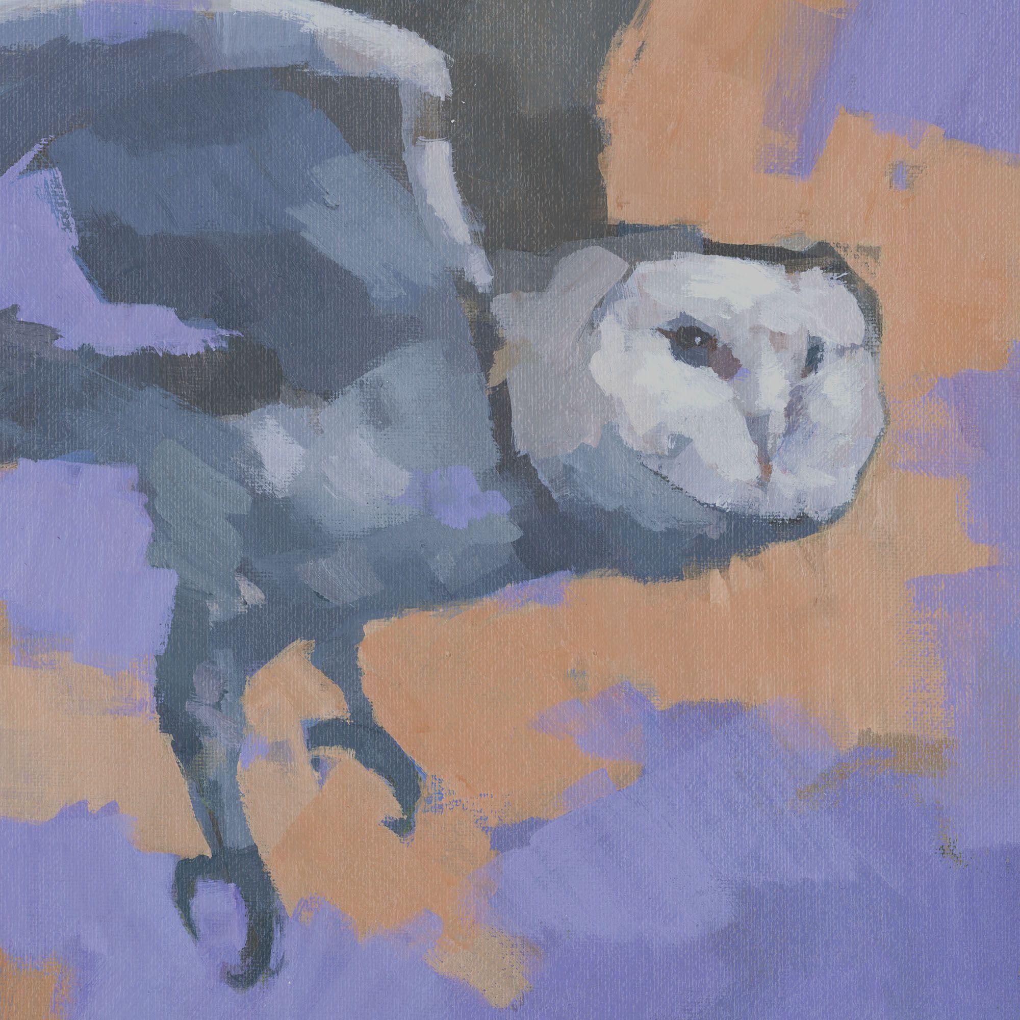 Barn Owl in Flight, Painting, Acrylic on Canvas For Sale 4