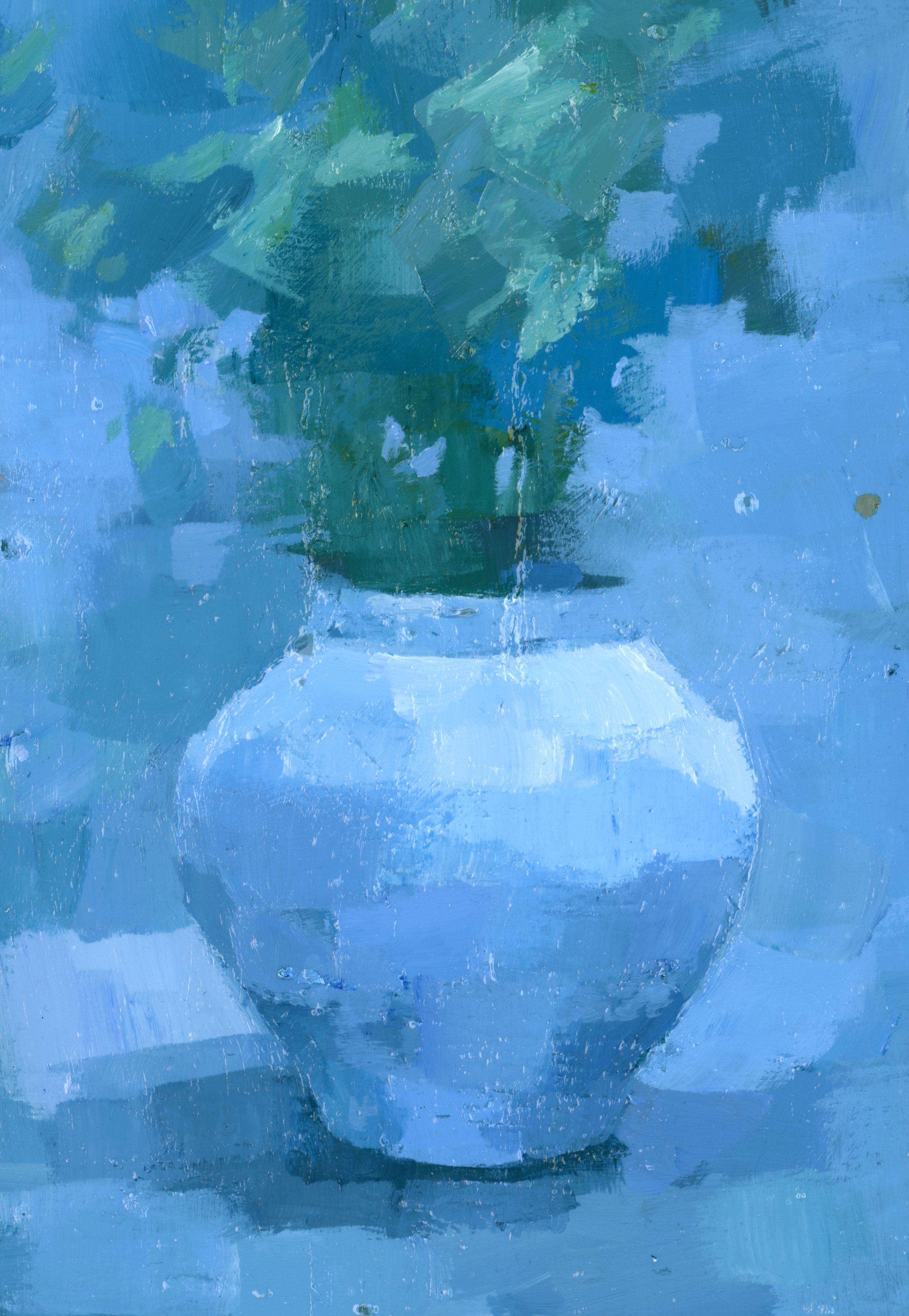 Vase bleu 1, peinture, acrylique sur panneau de MDF - Painting de Stephen Mitchell