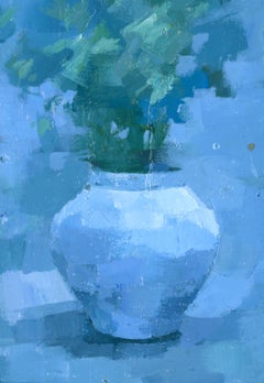 Vase bleu 1, peinture, acrylique sur panneau de MDF