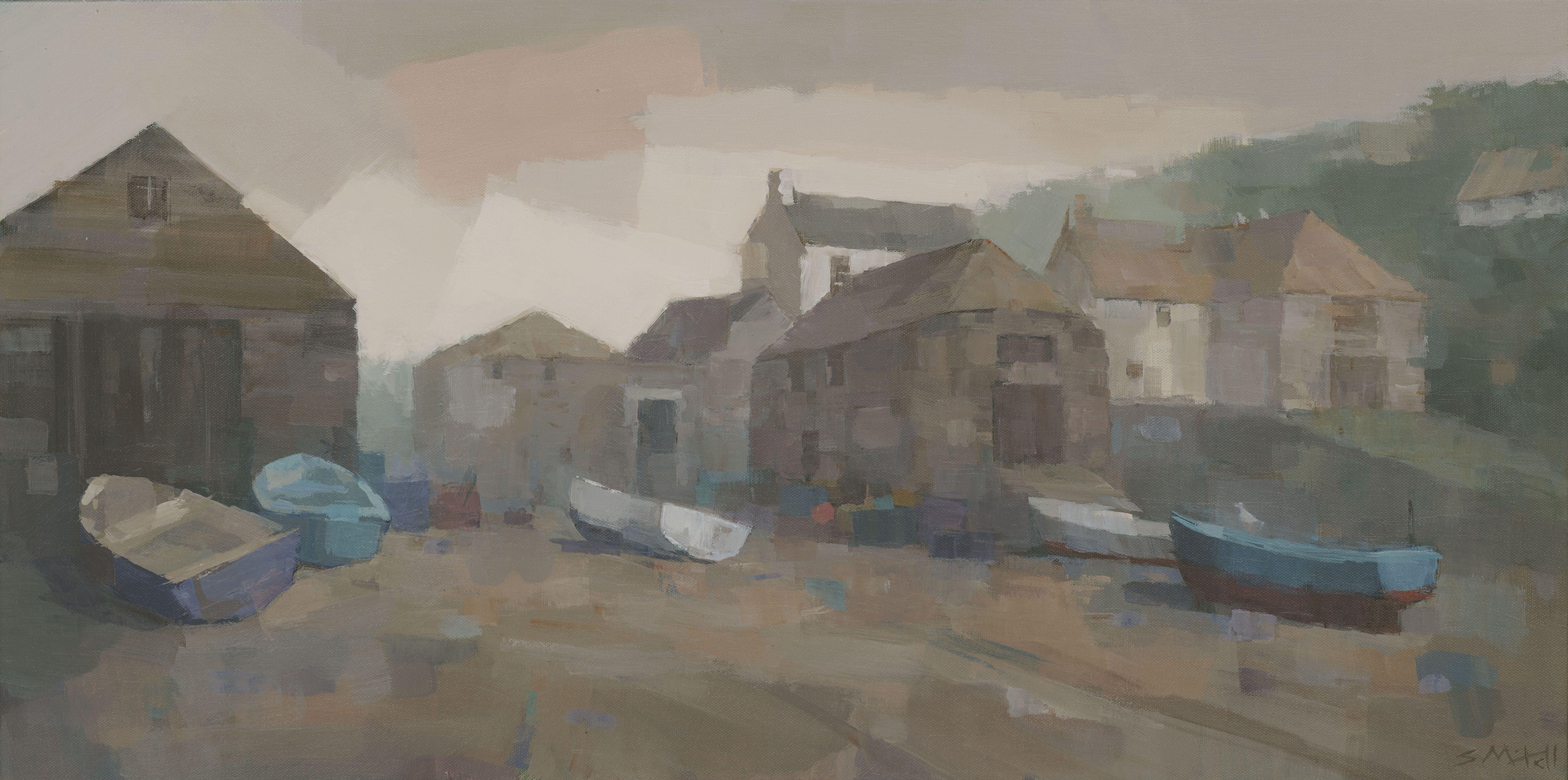 Cadgwith Cove, peinture, acrylique sur toile - Painting de Stephen Mitchell