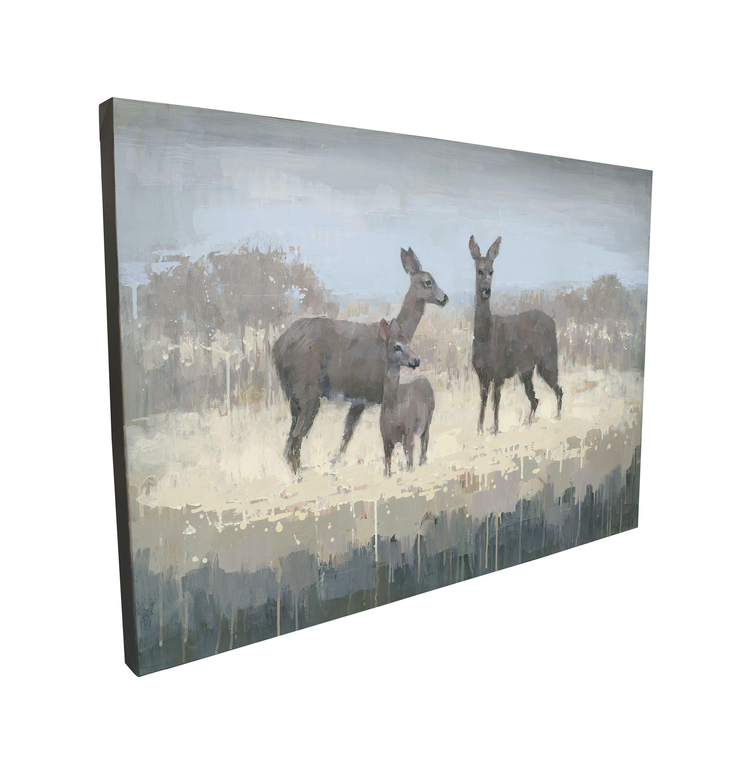 This is an original painting of a family of Roe Deer, living in the Mendip Hills. I tried to capture their timid but playful nature.    It is painted on deep profile canvas, with the sides of the canvas painted black. :: Painting :: Contemporary ::