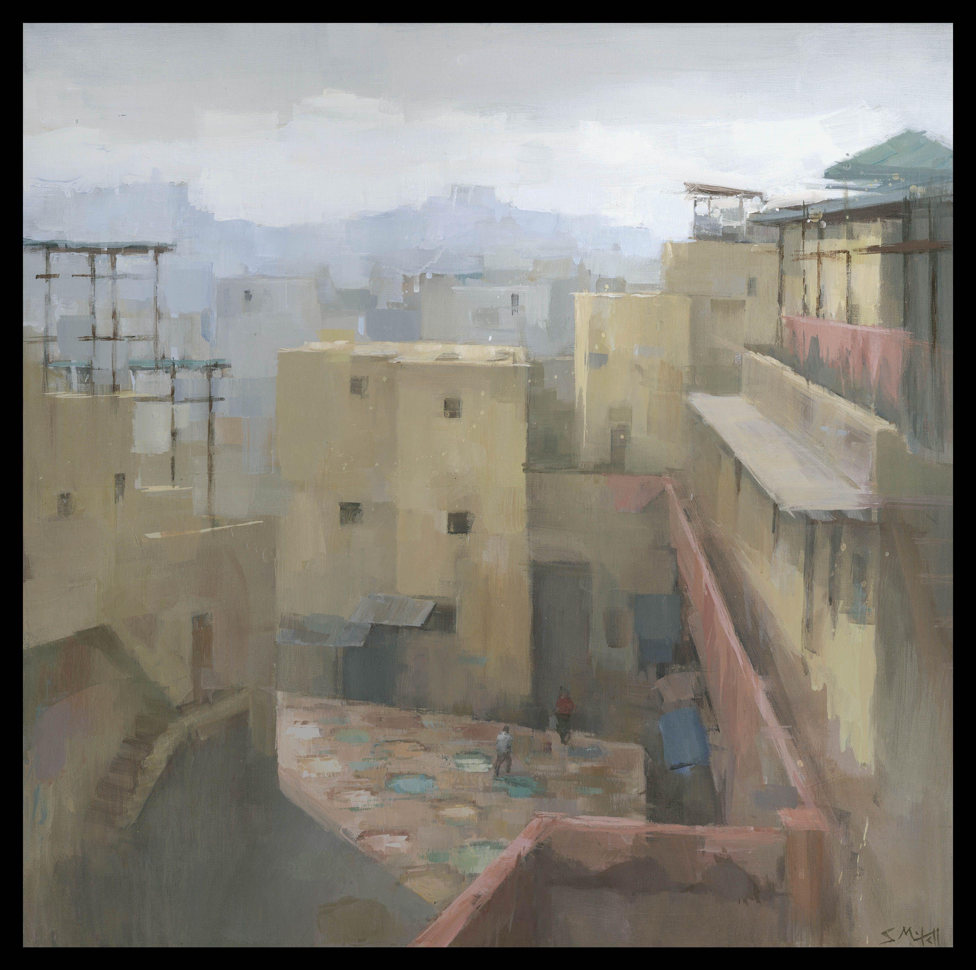 Fez Tannery, Maroc, Peinture, Acrylique sur Toile - Impressionnisme Painting par Stephen Mitchell