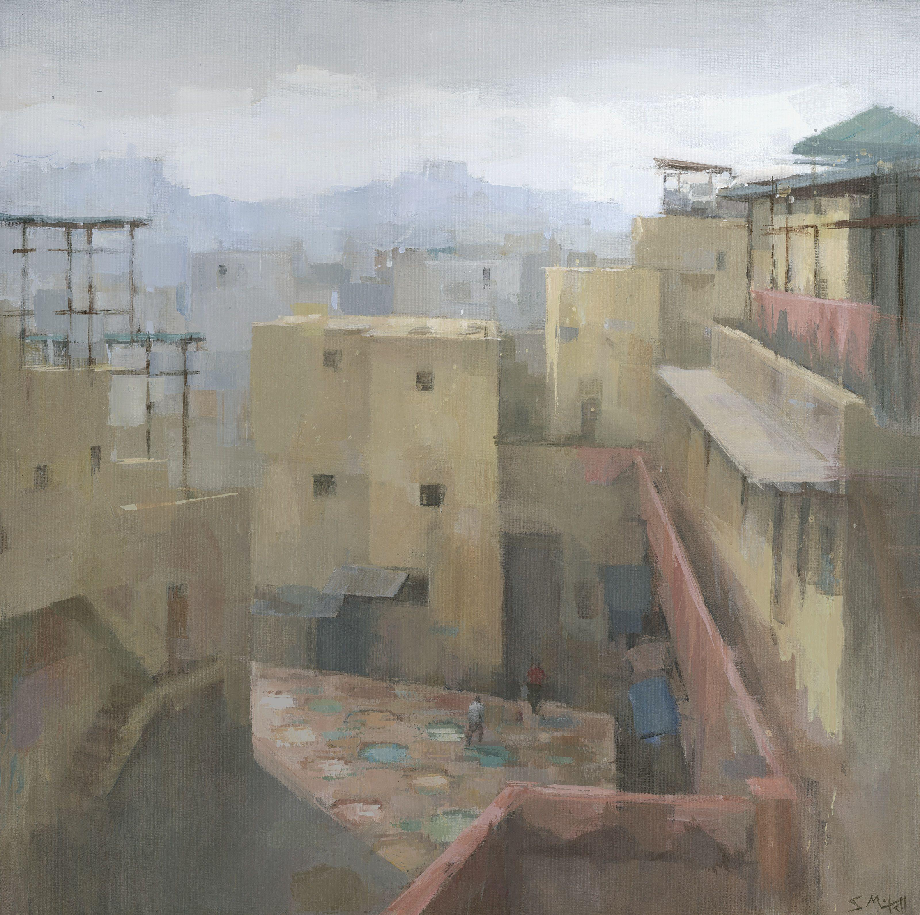 Fez Tannery, Maroc, Peinture, Acrylique sur Toile - Painting de Stephen Mitchell