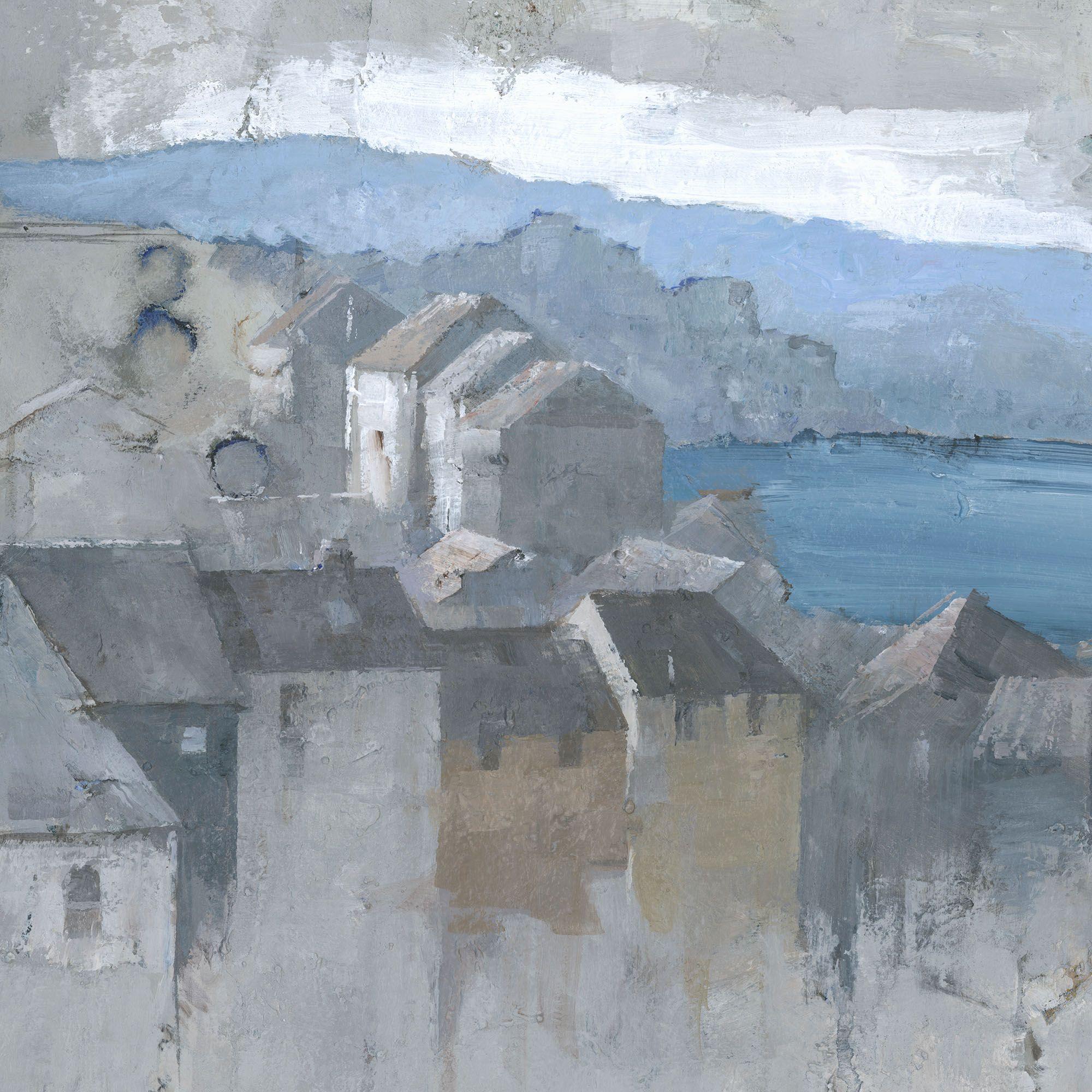 This is an original painting of the Cornish harbour town of Fowey. I built up the surface of the canvas with interesting textures and abstract shapes, before deciding on a subject that would complement it, trying to incorporate the lines and