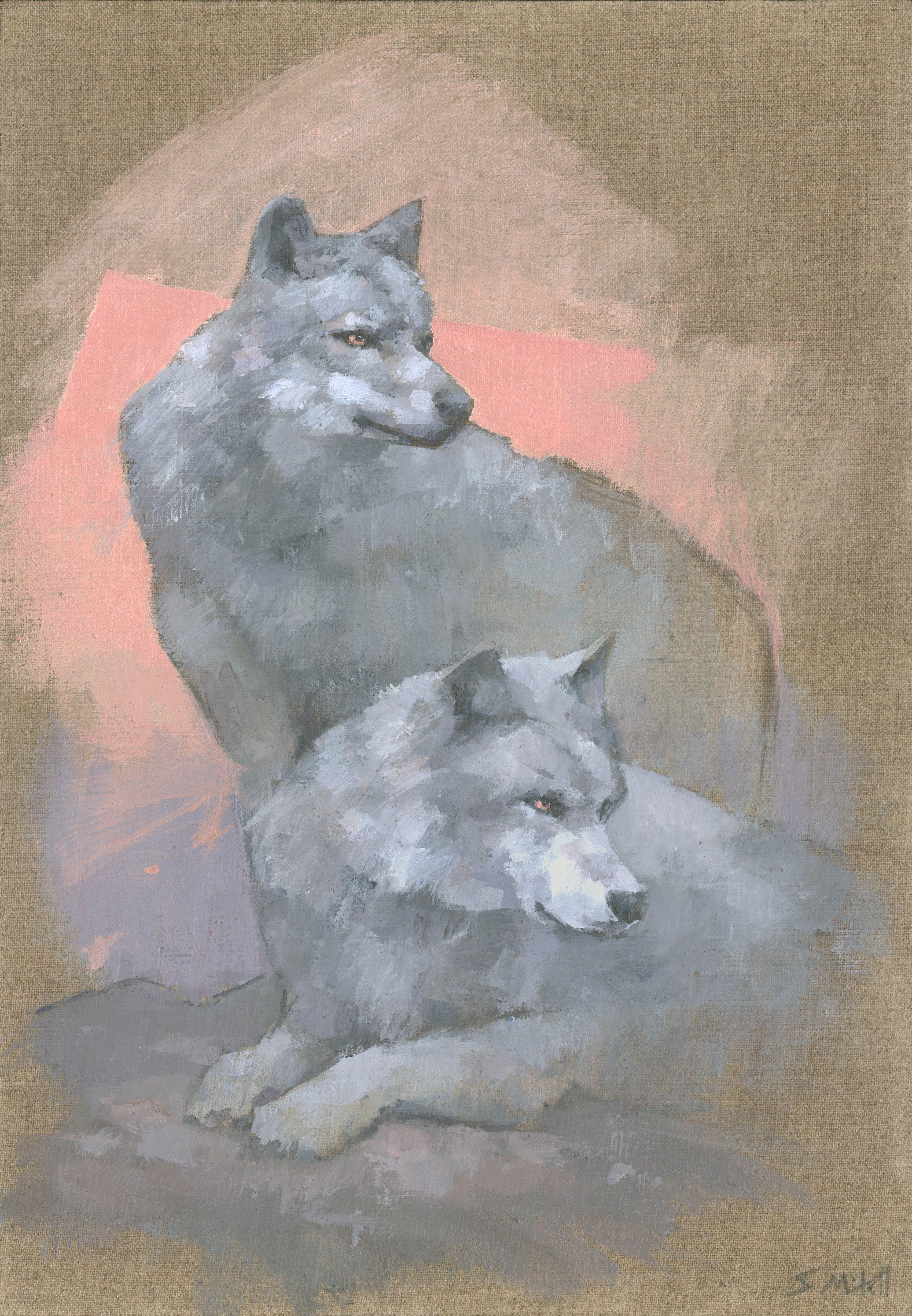 Gaze Of The Grey Wolves, Peinture, Acrylique sur Toile - Painting de Stephen Mitchell
