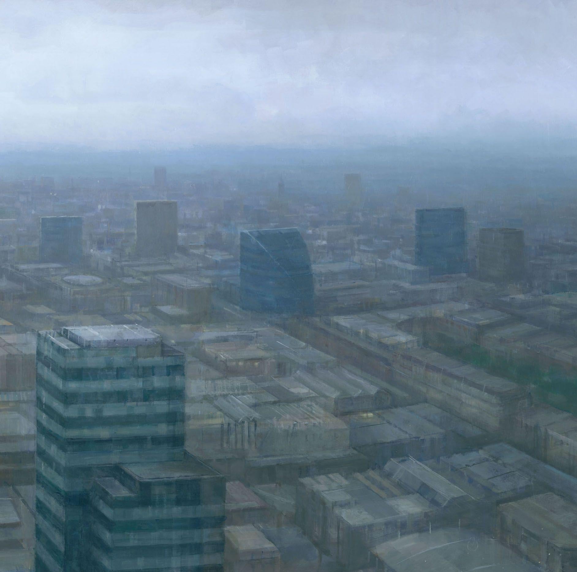 Tríptico Paisaje urbano de Londres, Pintura, Acrílico sobre panel MDF en venta 2