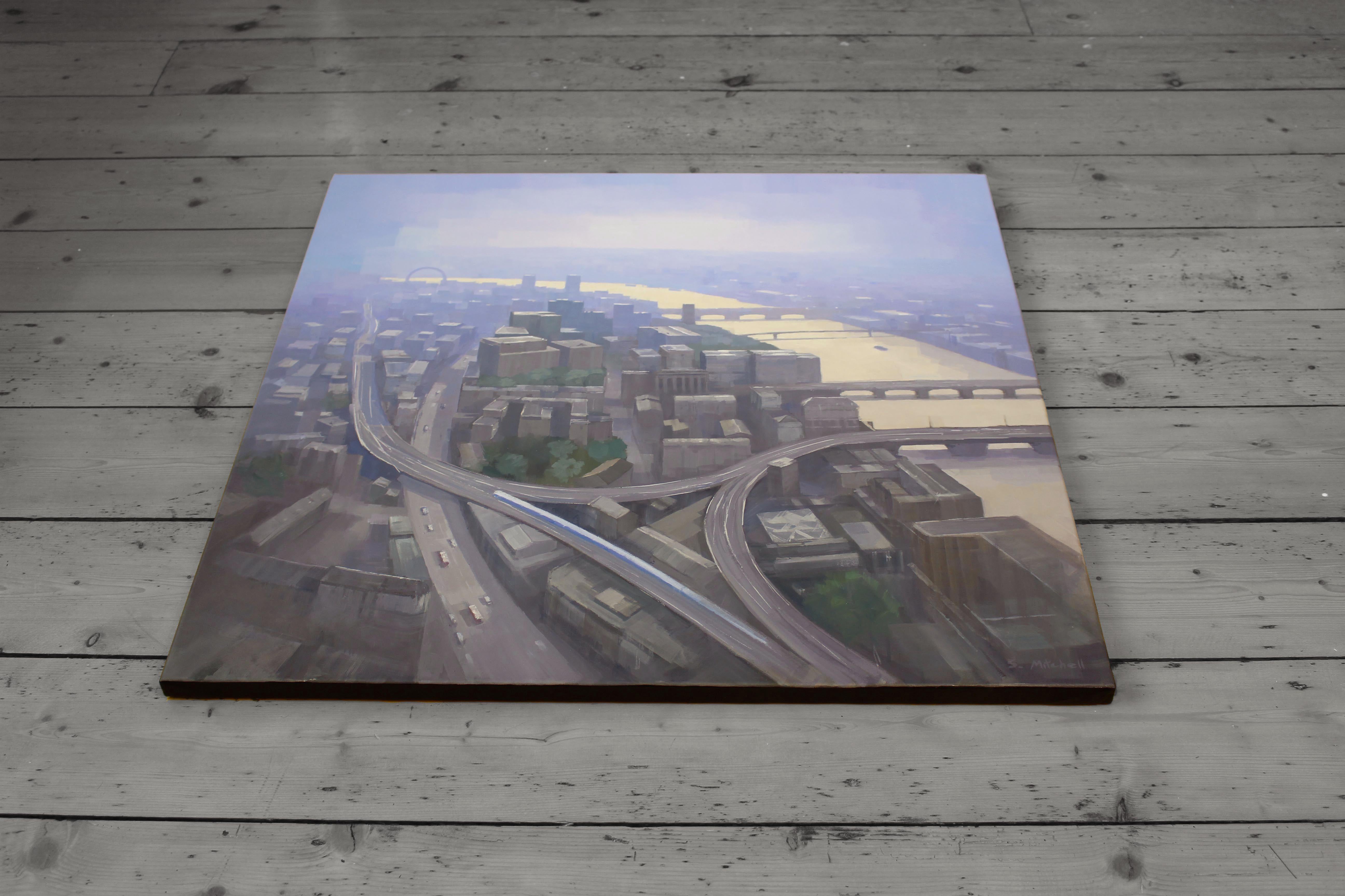 London, Looking West from the Shard, Painting, Acrylic on Canvas For Sale 4