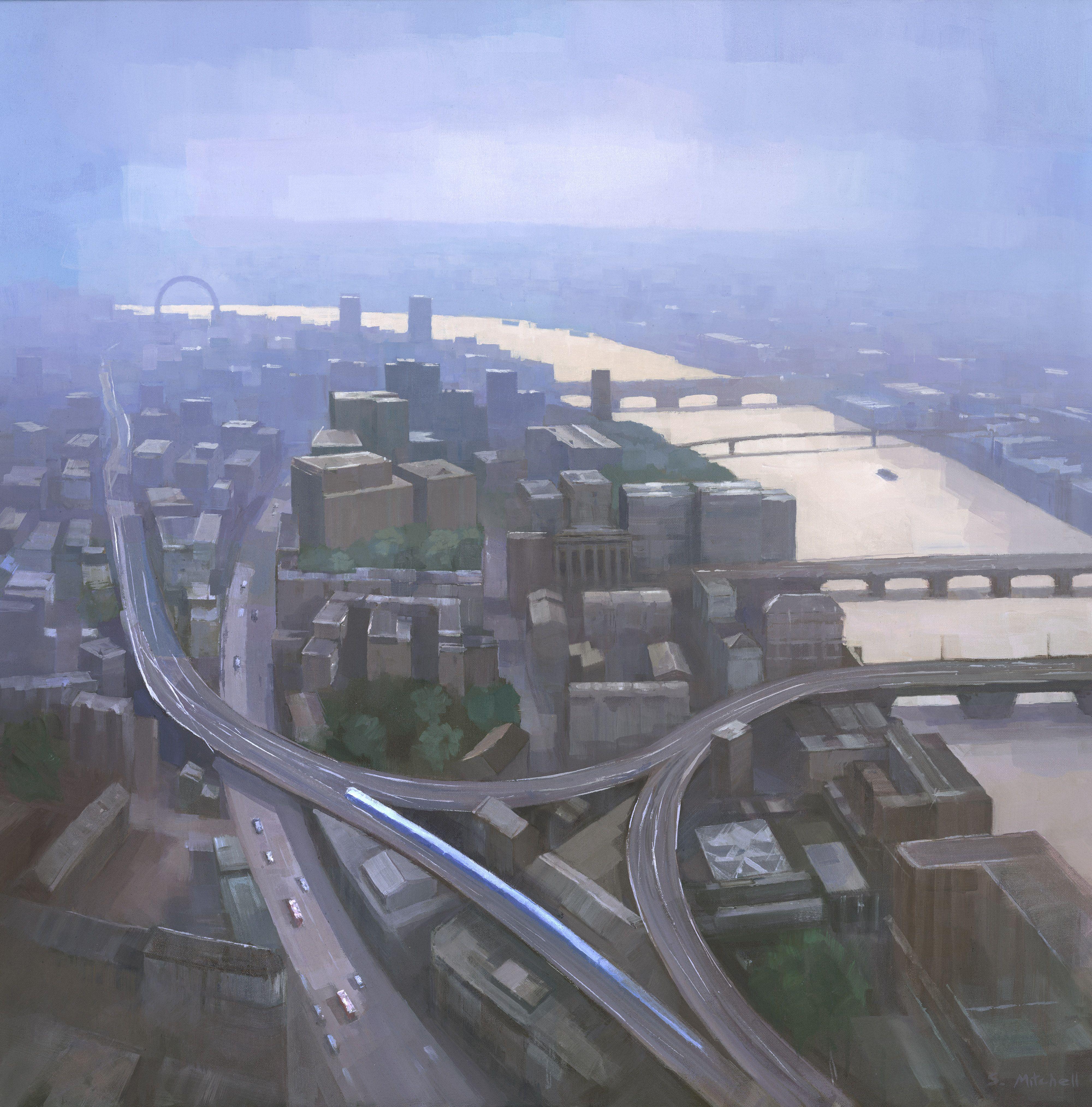 This original painting is a view from the top of the Shard. I was especially drawn to paint this view as I loved the way the roads, rail tracks and river intertwined with each other other and the urban landscape.    The painting is painted on canvas
