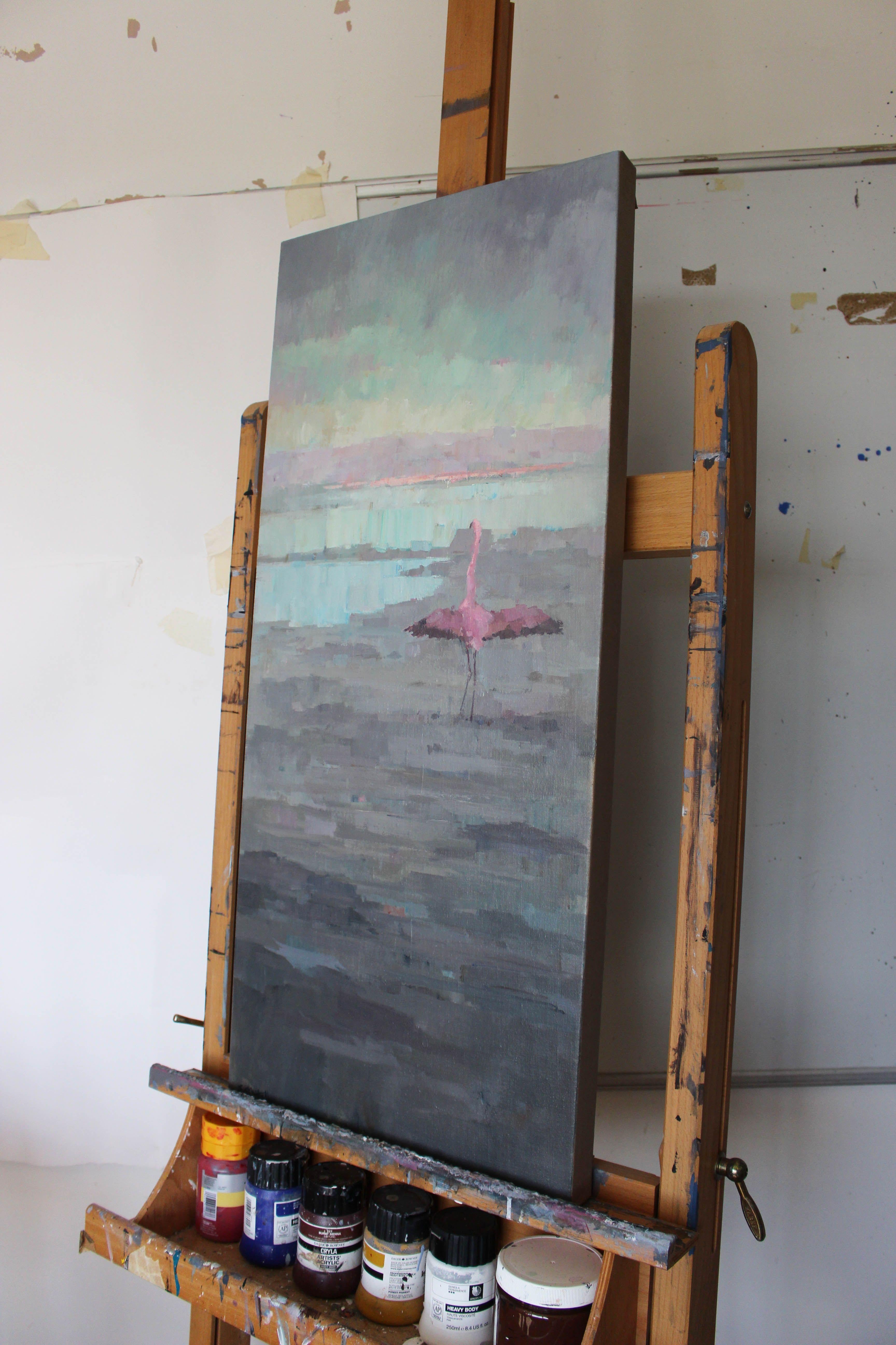 Fenicottero solitario, Pittura, Acrilico su tela in vendita 1