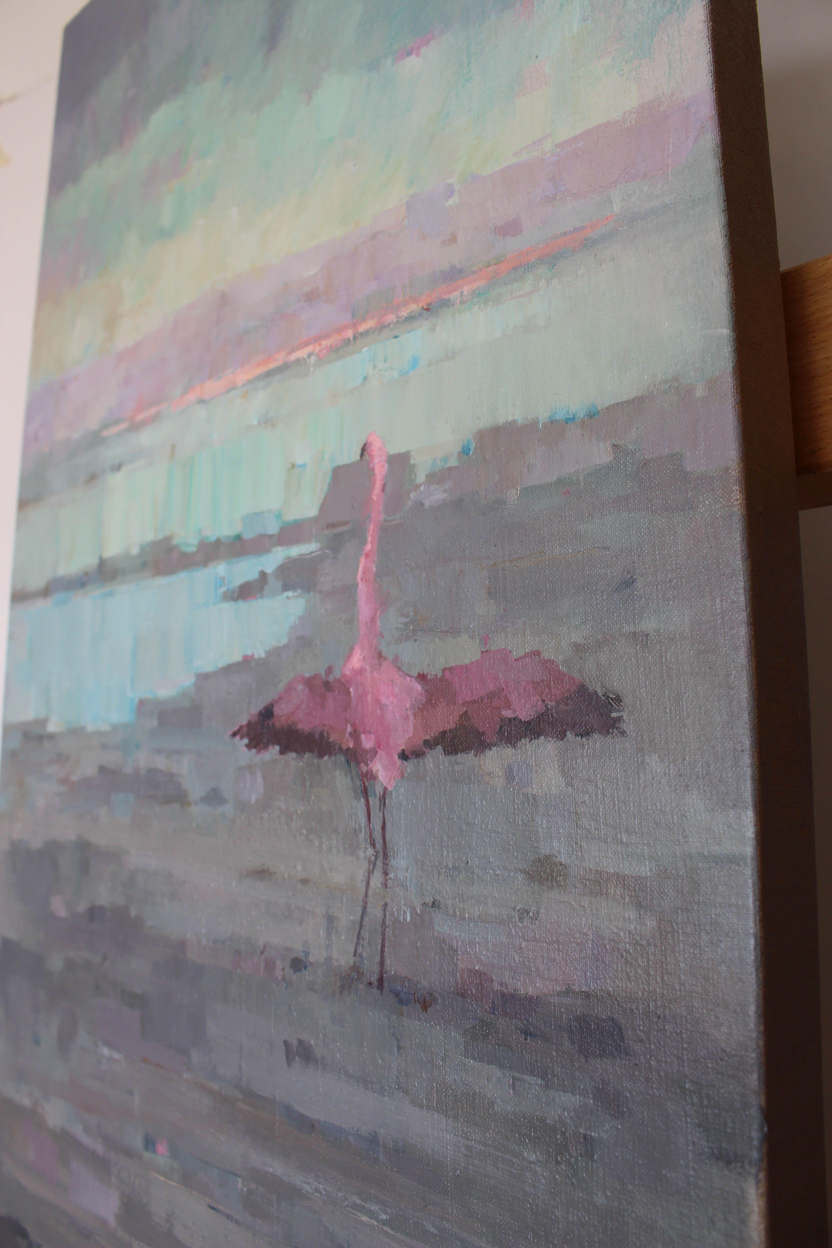 Fenicottero solitario, Pittura, Acrilico su tela in vendita 2