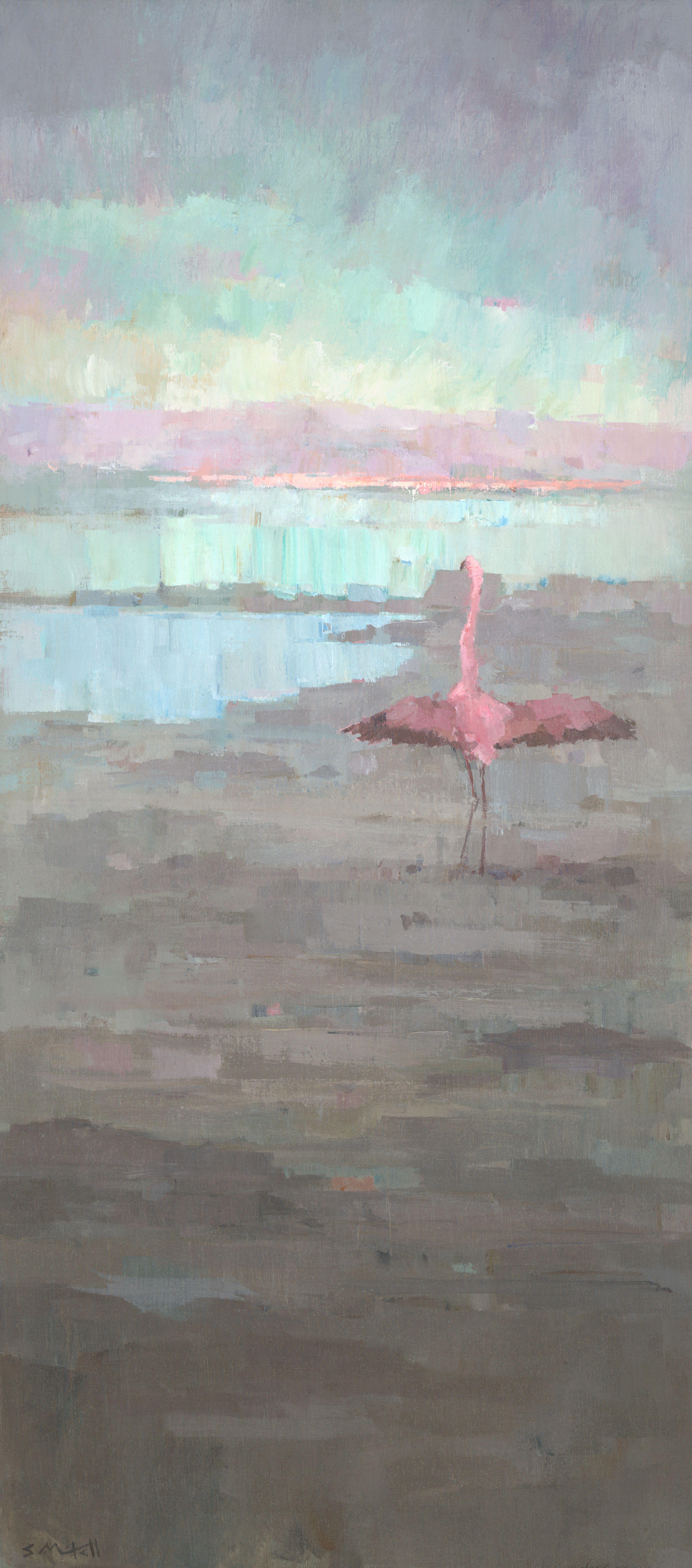 Fenicottero solitario, Pittura, Acrilico su tela - Painting di Stephen Mitchell