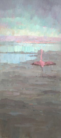 Lone Flamingo, Painting, Acrylic on Canvas